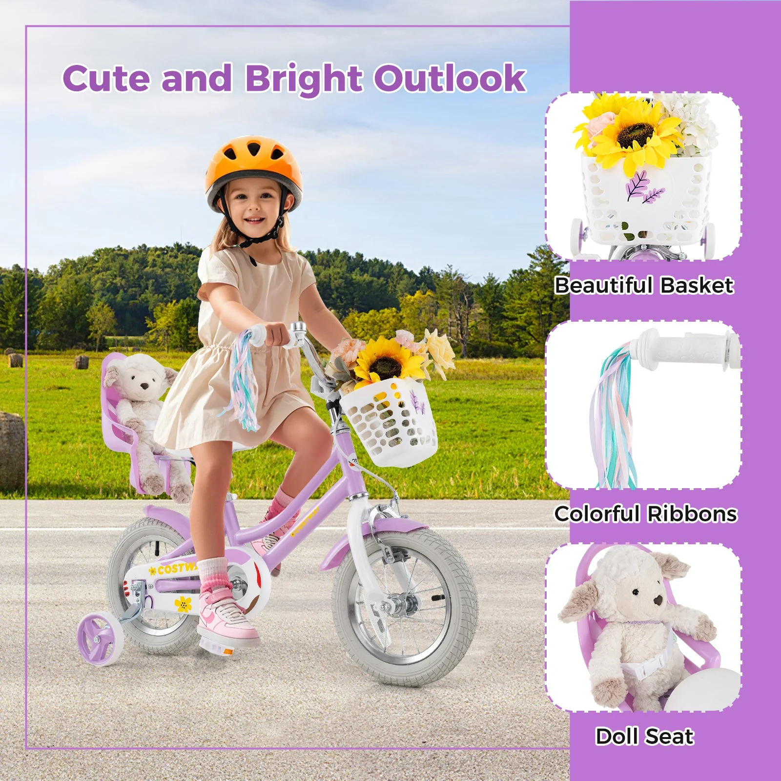 12 Inch Girls Bike Kids Bicycle with Doll Seat and Streamers for Children 3-4 Years Old - Image 7