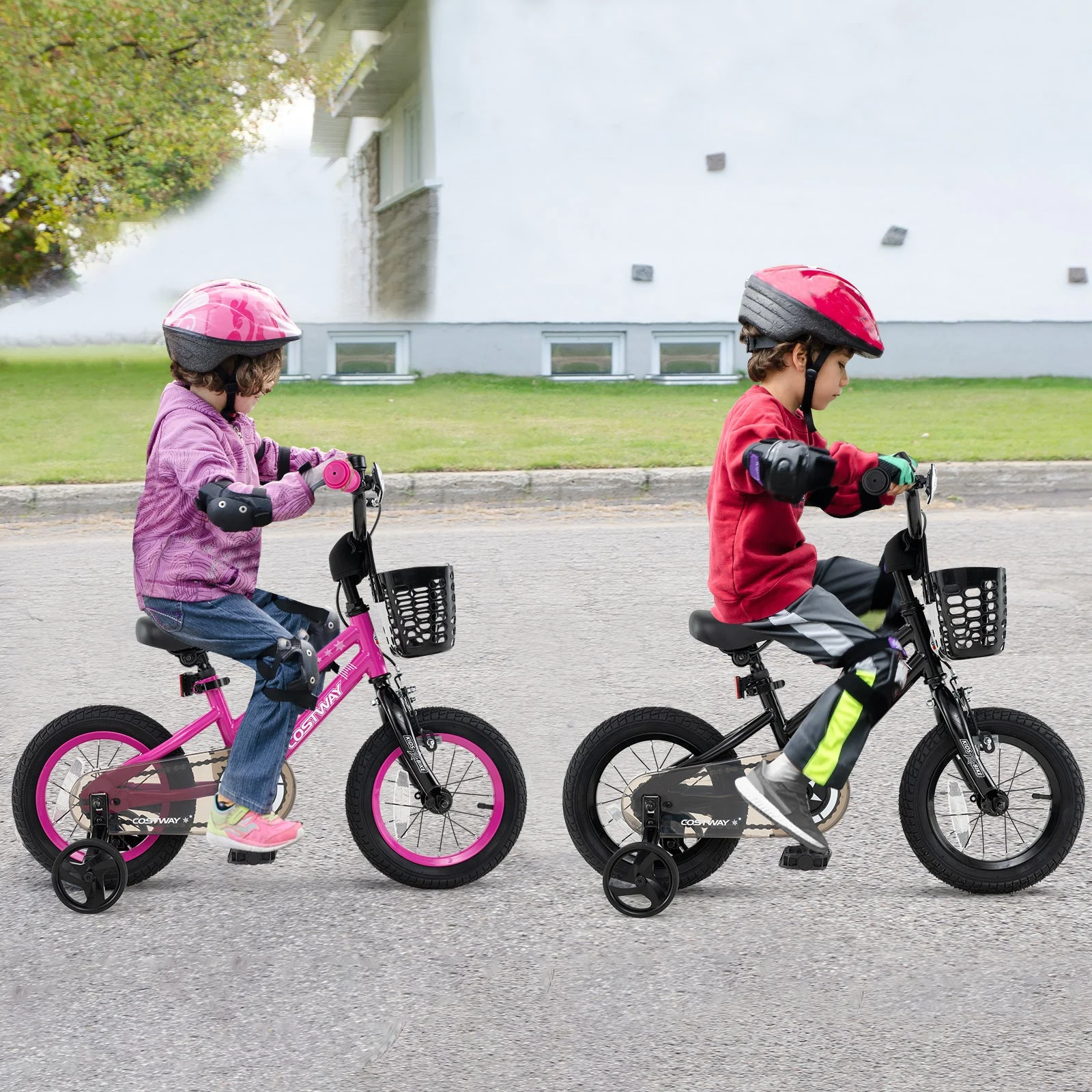 12 Inch Kids Bike Adjustable Bicycle with Front Basket for Children Aged 3-4 Years Old - Image 2