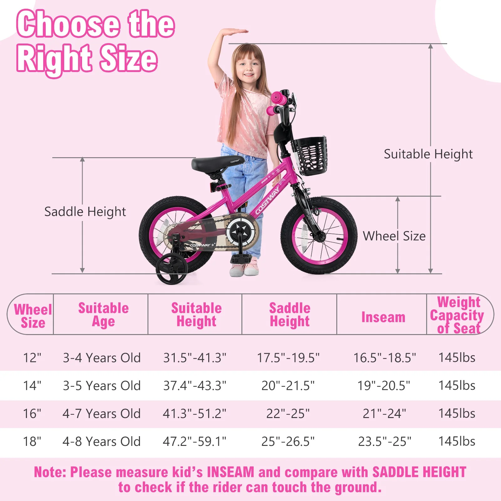 12 Inch Kids Bike Adjustable Bicycle with Front Basket for Children Aged 3-4 Years Old - Image 4