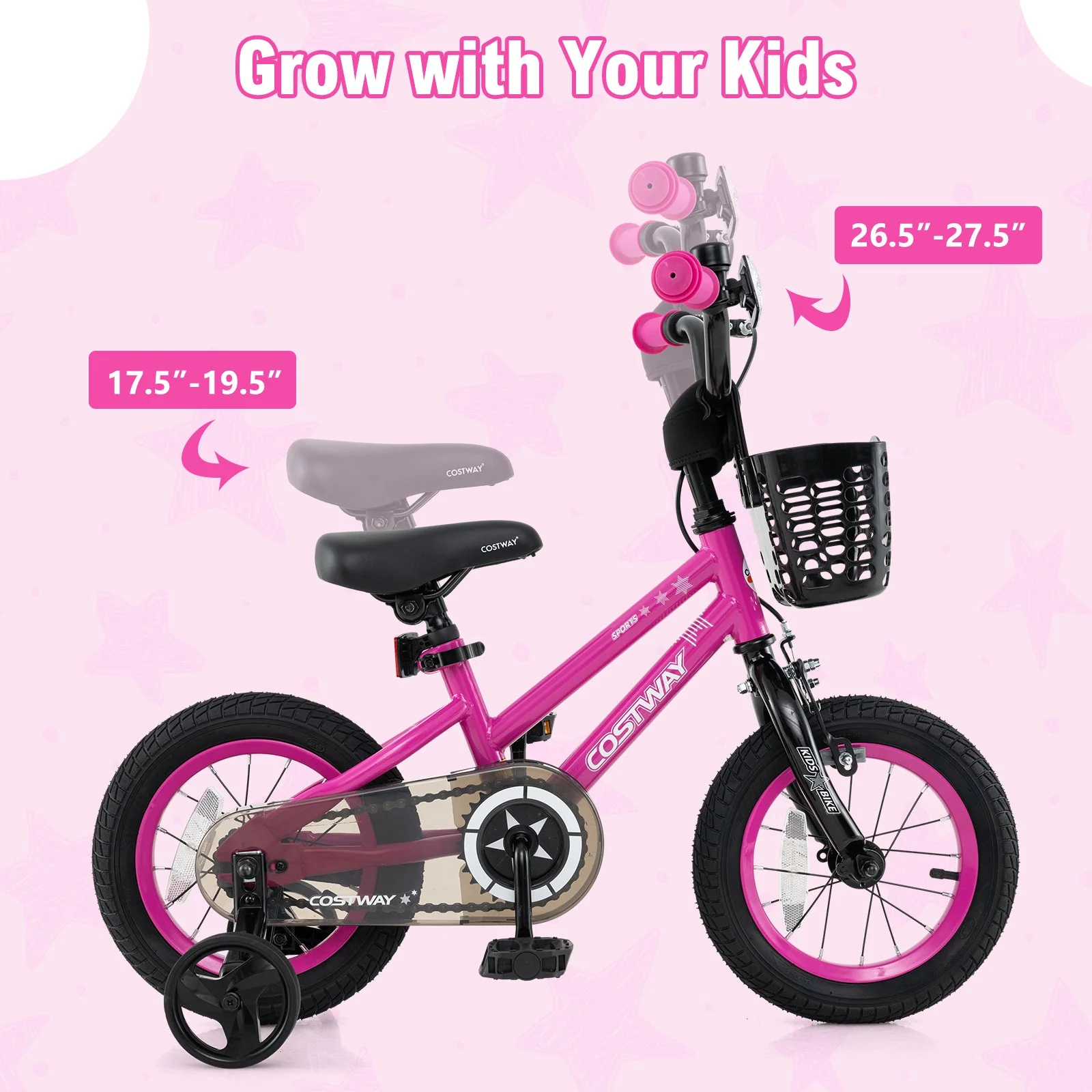 12 Inch Kids Bike Adjustable Bicycle with Front Basket for Children Aged 3-4 Years Old - Image 5