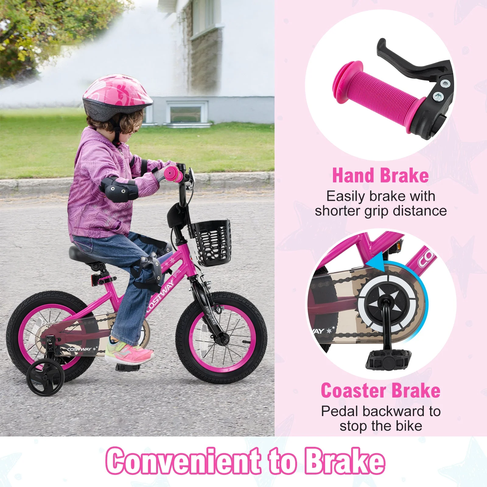 12 Inch Kids Bike Adjustable Bicycle with Front Basket for Children Aged 3-4 Years Old - Image 6