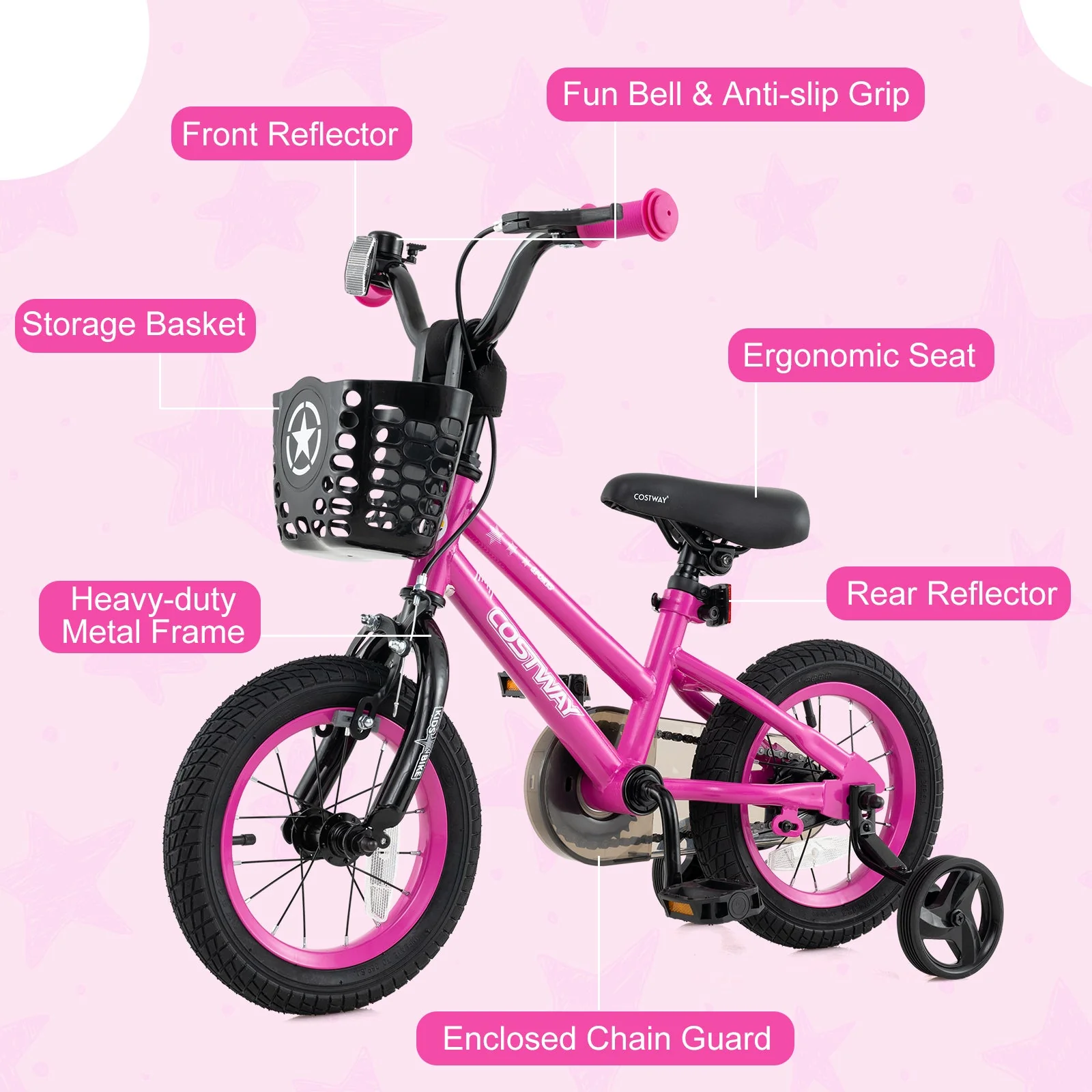 12 Inch Kids Bike Adjustable Bicycle with Front Basket for Children Aged 3-4 Years Old - Image 8