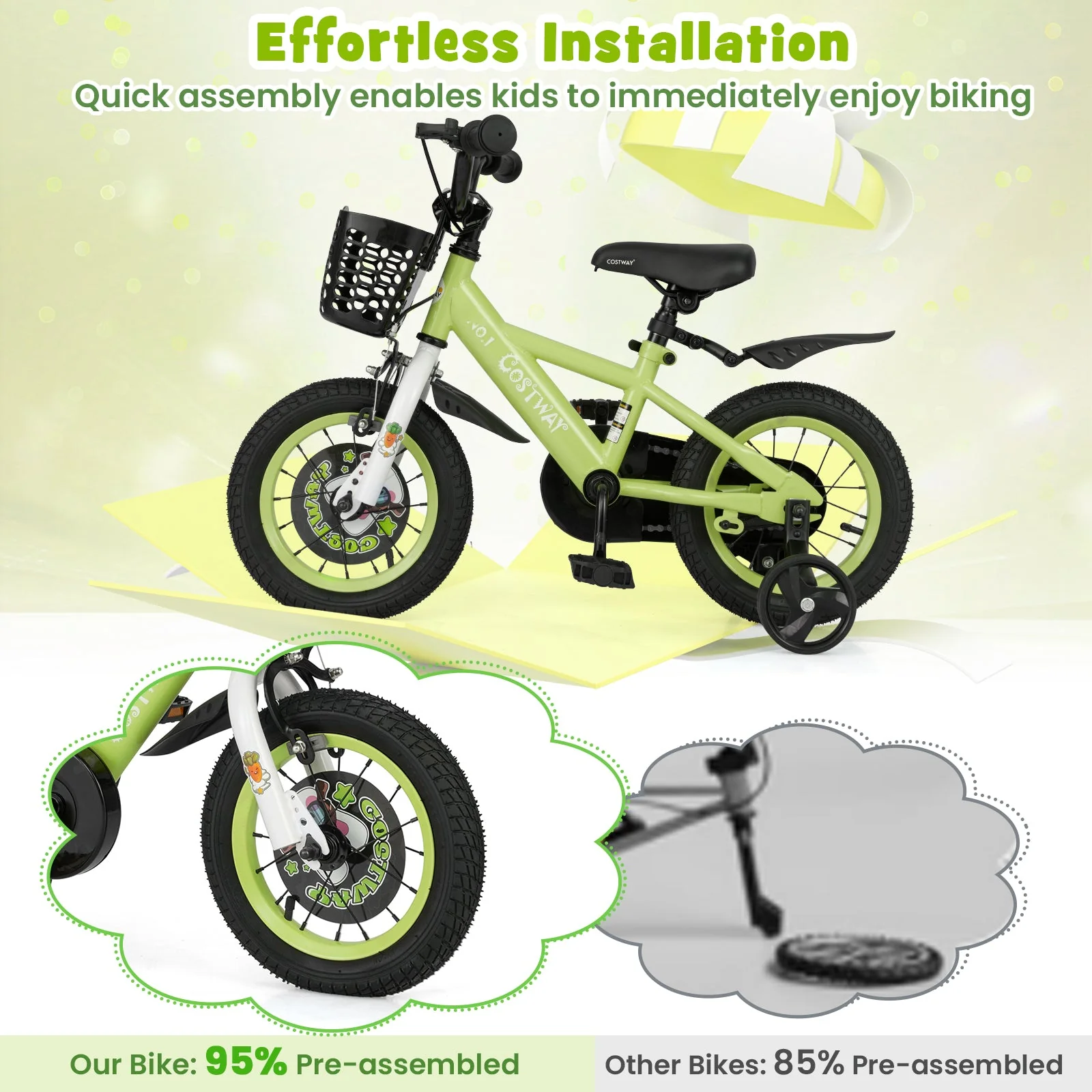 12 Inch Kids Bike Adjustable with Detachable Training Wheels for 3-4 Years Old-12 inches - Image 5
