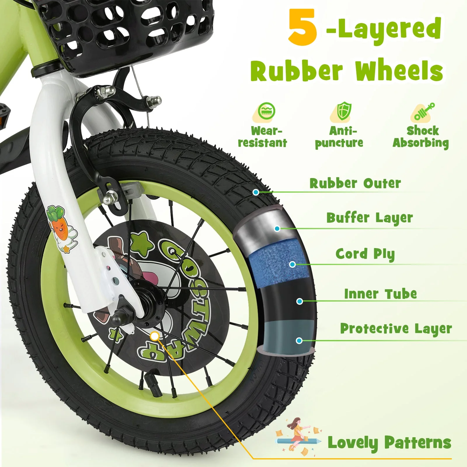 12 Inch Kids Bike Adjustable with Detachable Training Wheels for 3-4 Years Old-12 inches - Image 6