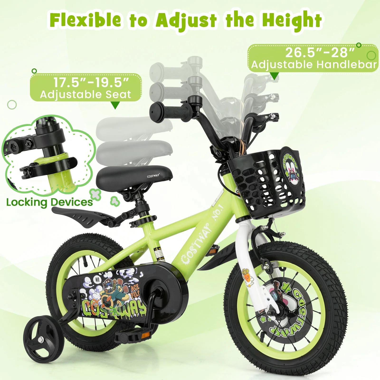12 Inch Kids Bike Adjustable with Detachable Training Wheels for 3-4 Years Old-12 inches - Image 8