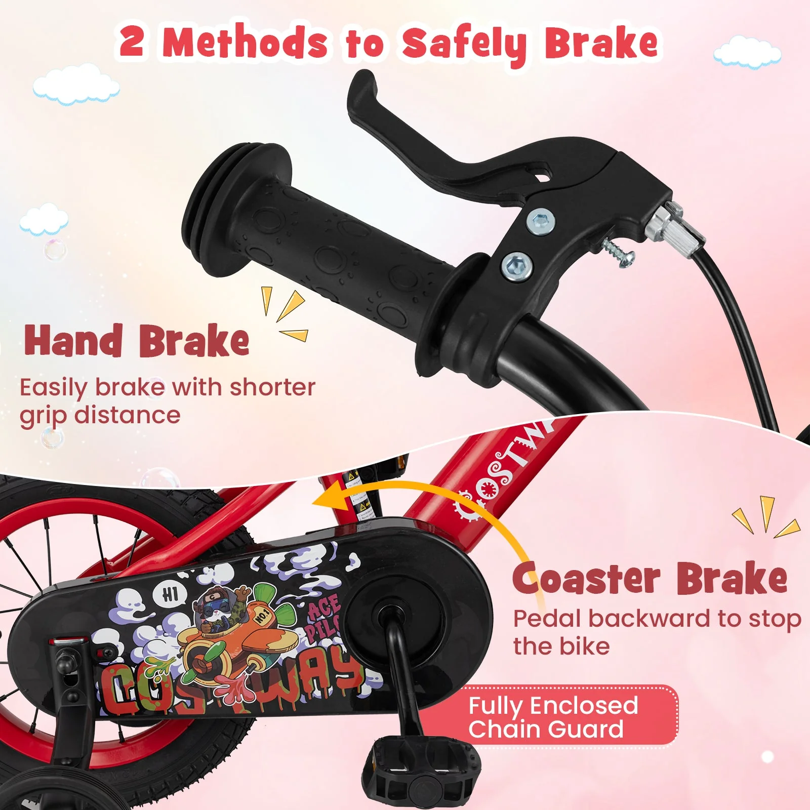12 Inch Kids Bike Adjustable with Storage Basket and Double Brake for 3-4 Years Old-12 inches - Image 5