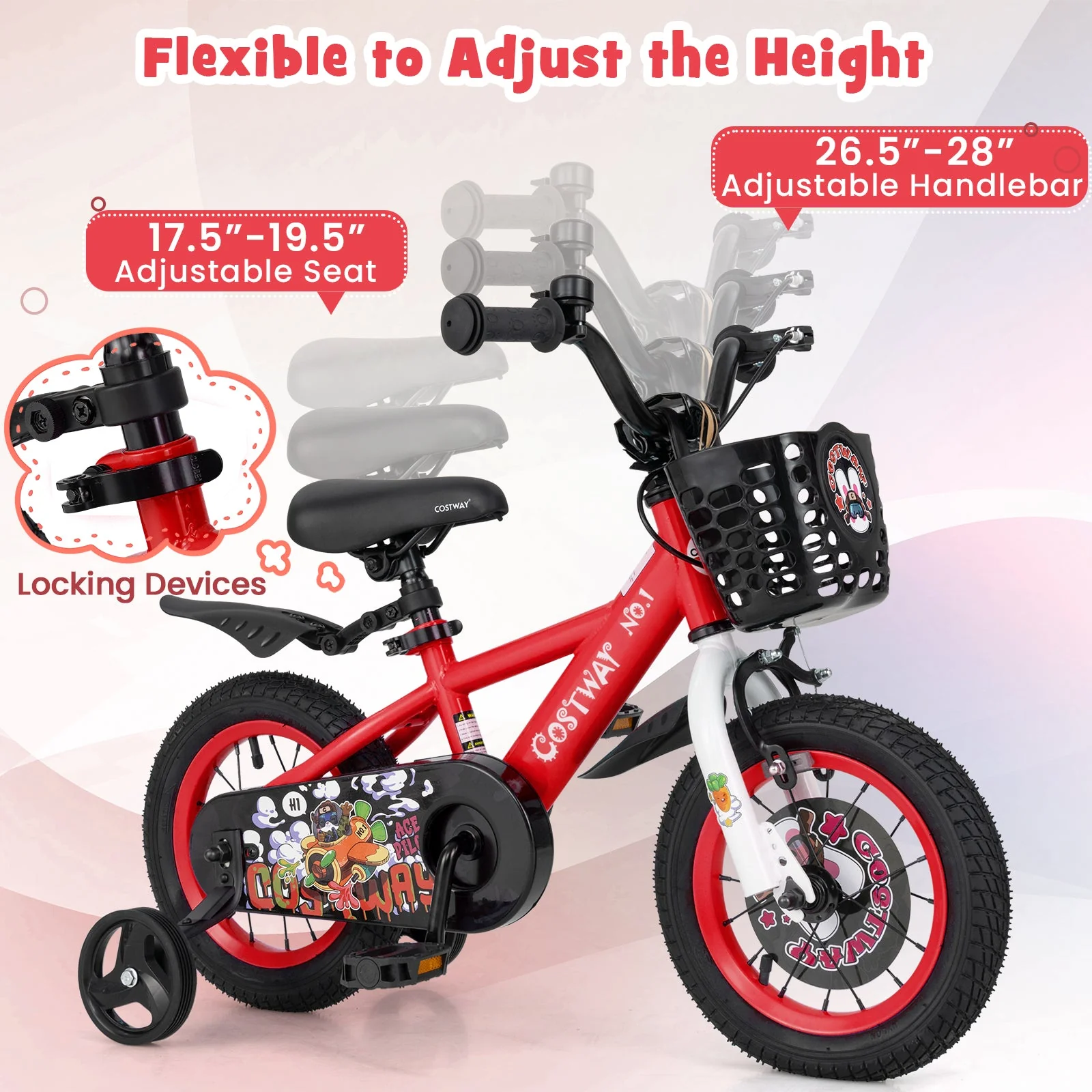 12 Inch Kids Bike Adjustable with Storage Basket and Double Brake for 3-4 Years Old-12 inches - Image 6