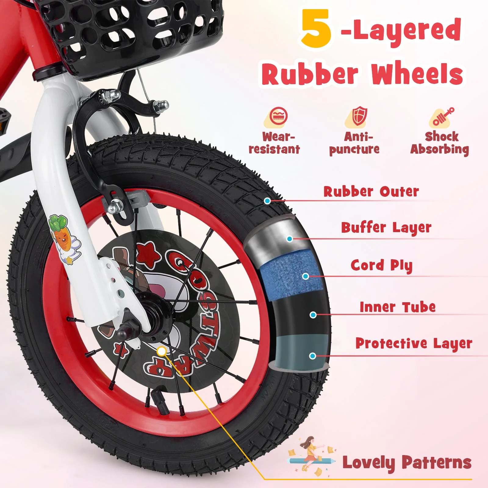 12 Inch Kids Bike Adjustable with Storage Basket and Double Brake for 3-4 Years Old-12 inches - Image 7
