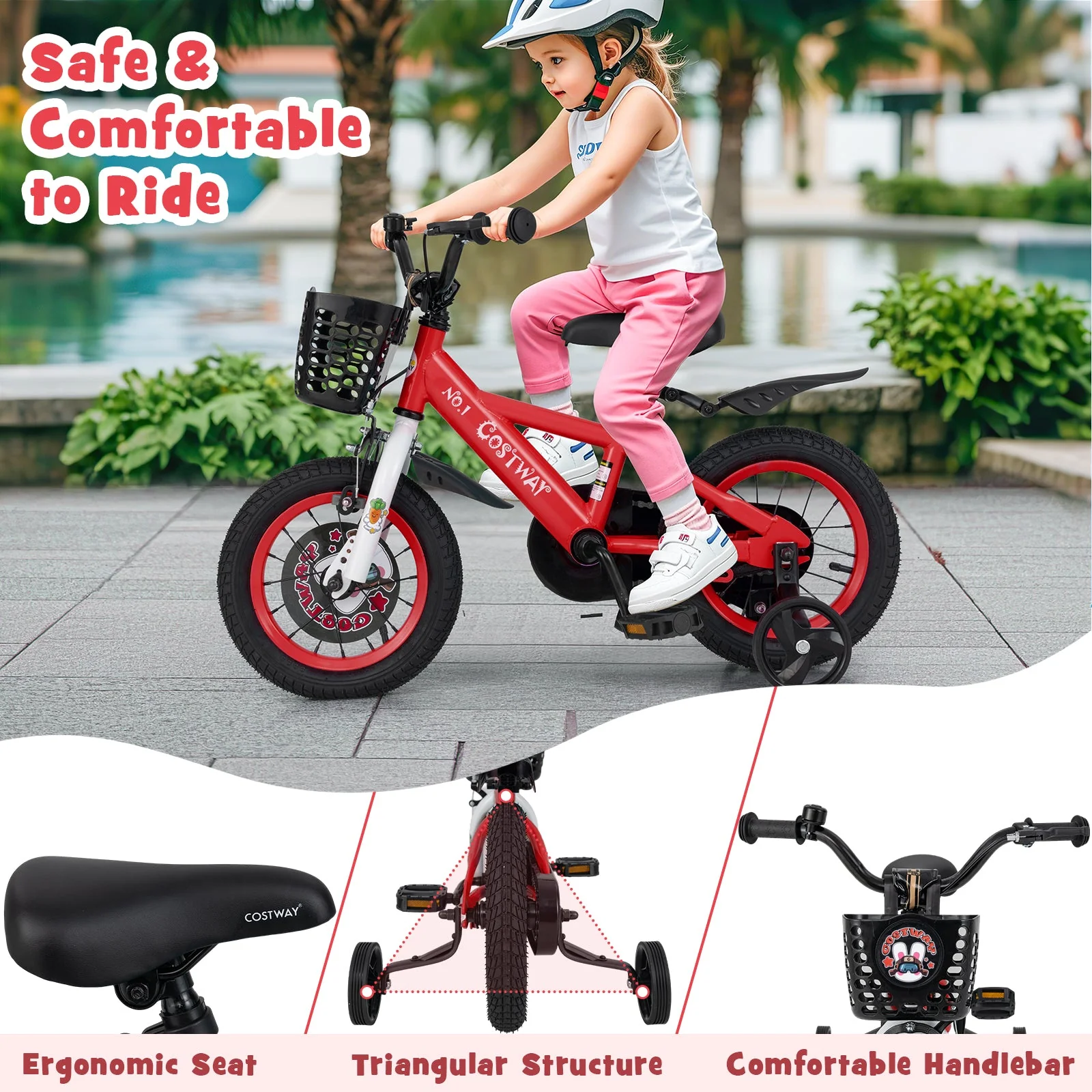 12 Inch Kids Bike Adjustable with Storage Basket and Double Brake for 3-4 Years Old-12 inches - Image 8