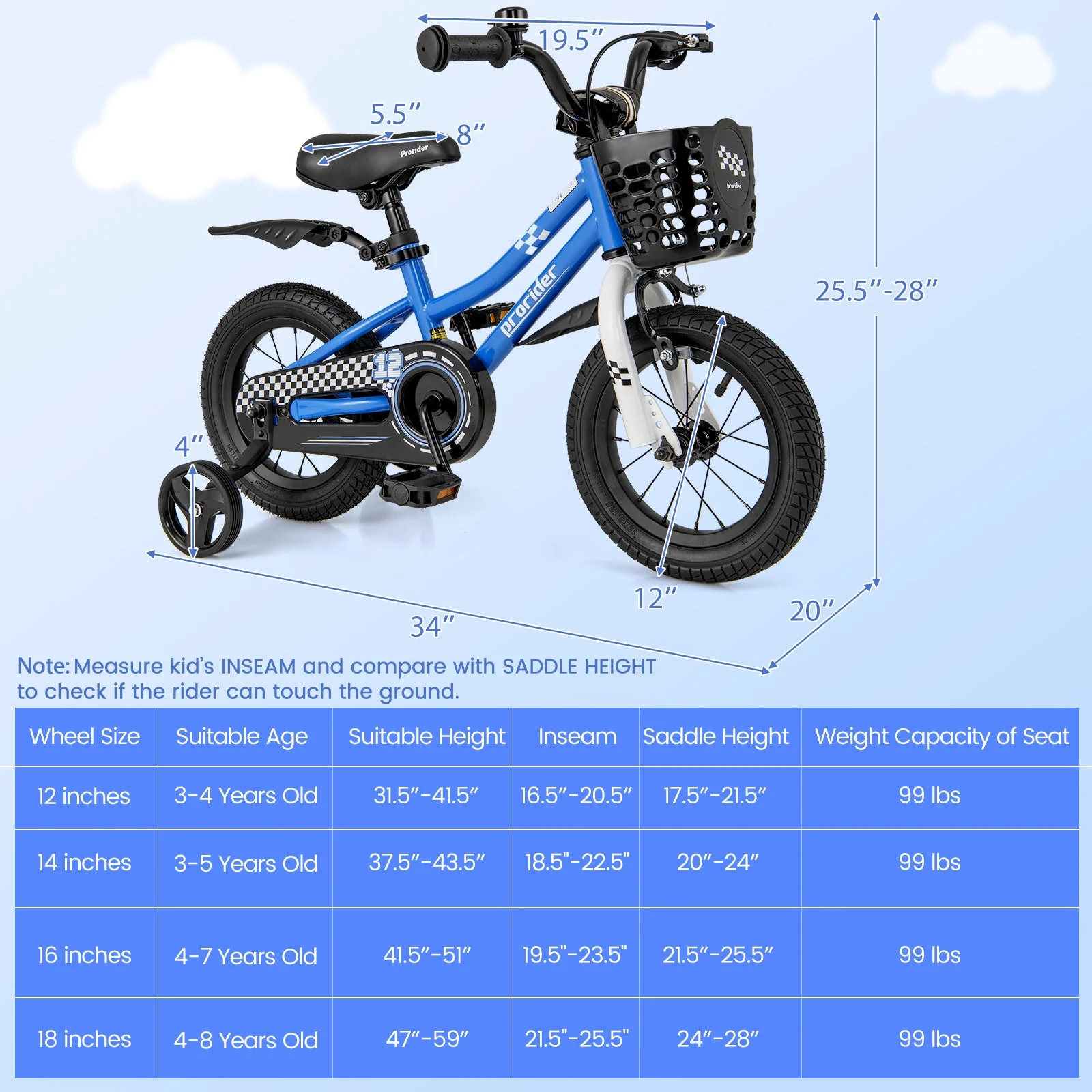 12 Inch Kids Bike Children Bicycle with Training Wheels for 3-4 Years Old-Navy - Image 4