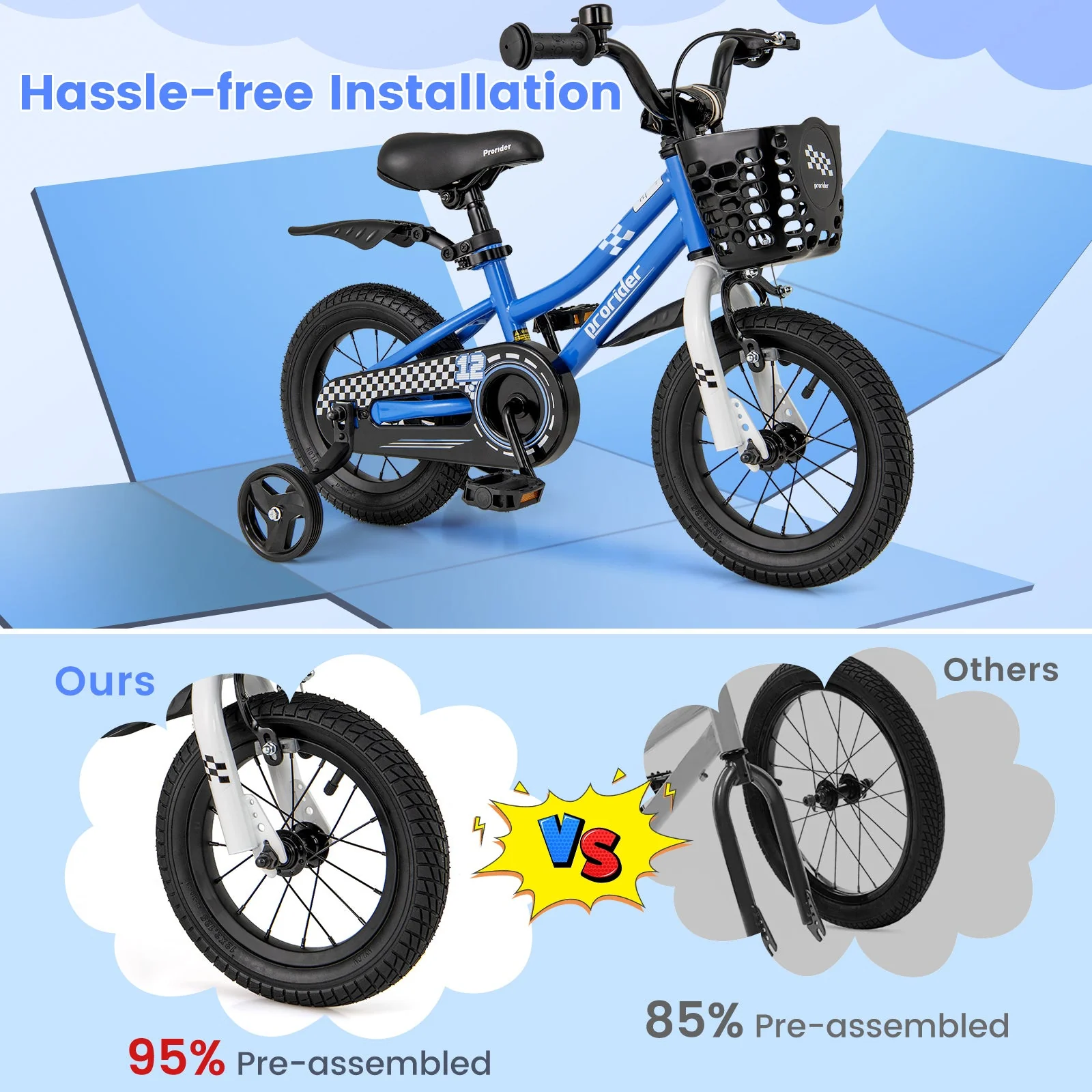 12 Inch Kids Bike Children Bicycle with Training Wheels for 3-4 Years Old-Navy - Image 7