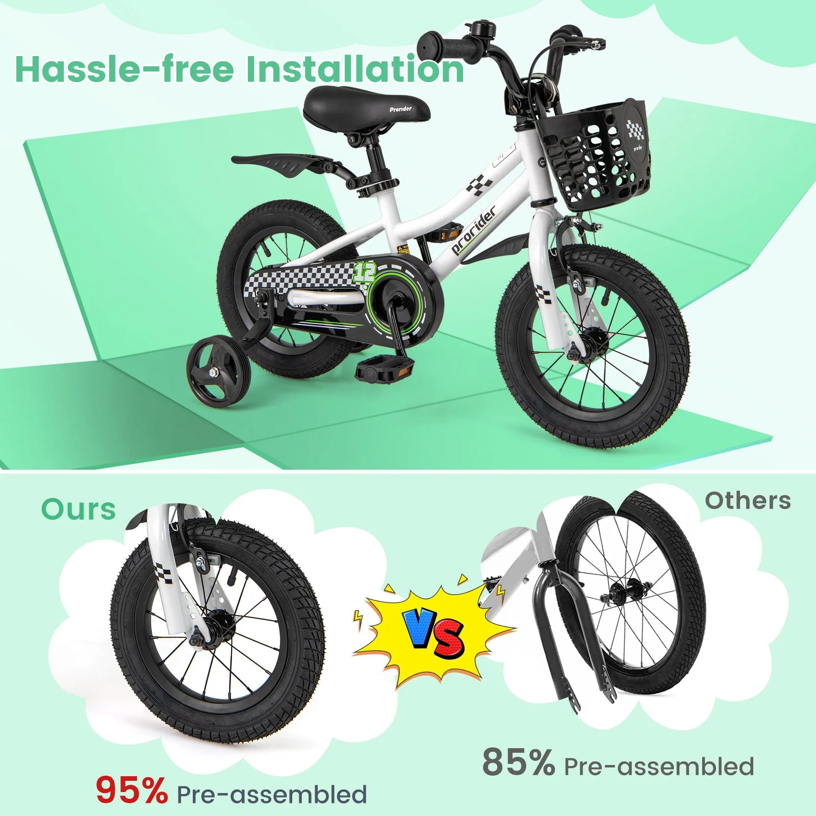 12 Inch Kids Bike Children Bicycle with Training Wheels for 3-4 Years Old-White - Image 7