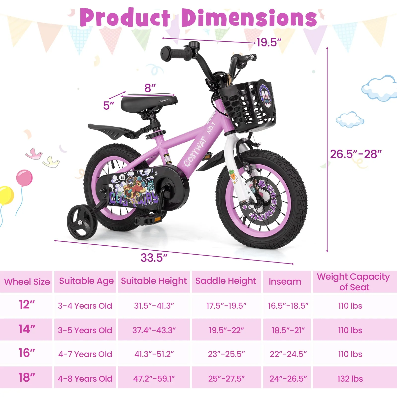 12 Inch Kids Bike for 3-4 Years Old Sport Bicycle with Adjustable Handlebar and Saddle-12 inches - Image 4