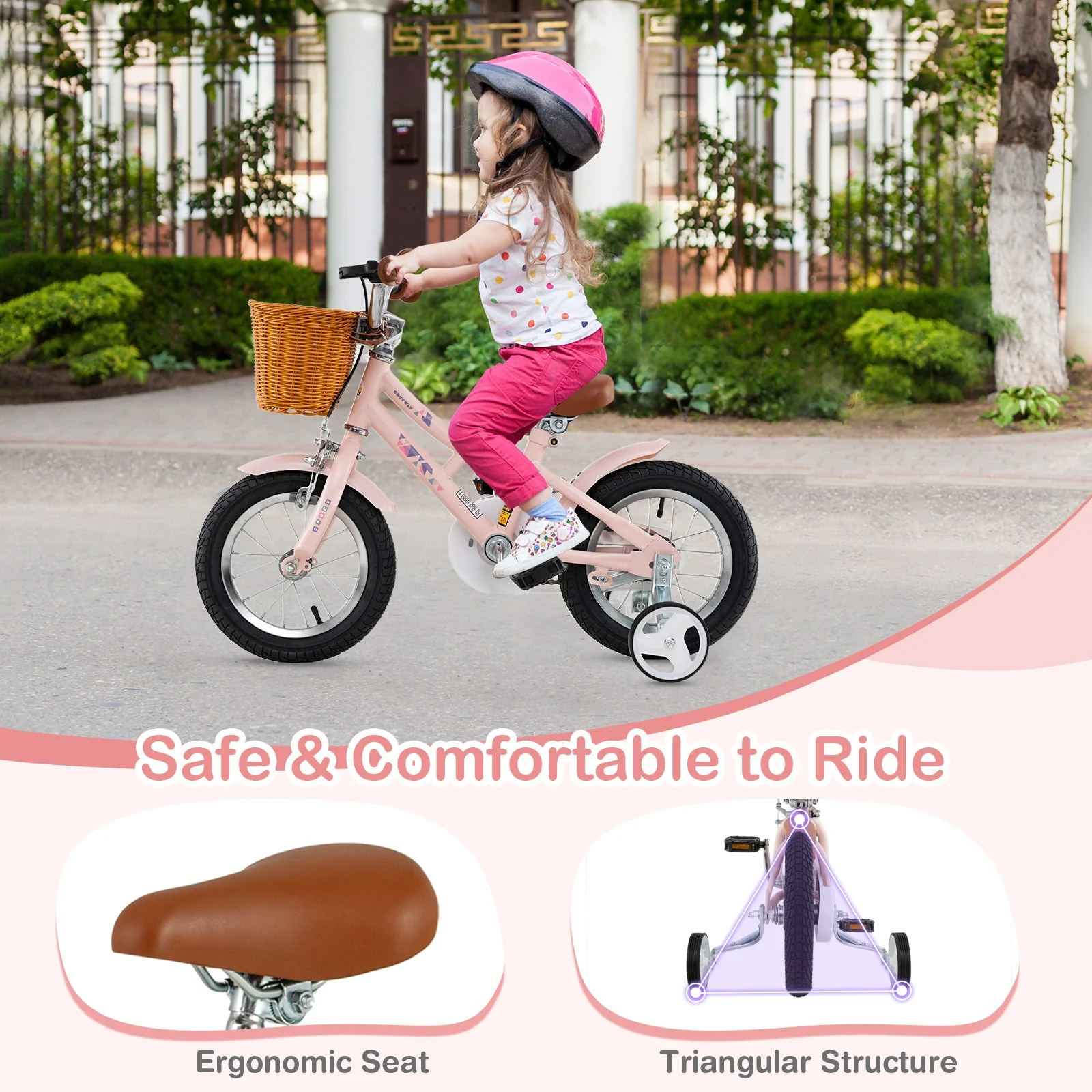 12 Inch Kids Bike Retro Bicycle with Adjustable Height and Basket for Ages 3-8 Years Old - Image 8