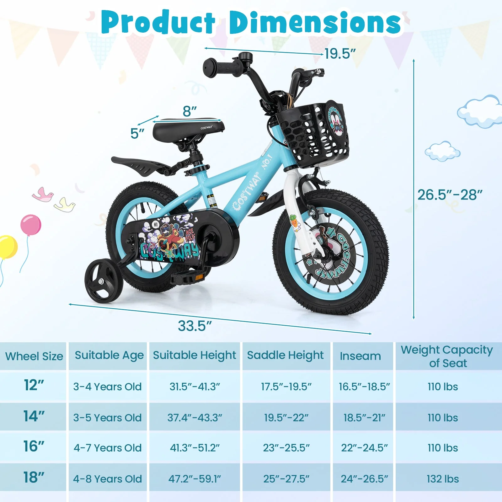 12 Inch Kids Bike with Adjustable Handlebar and Saddle for 3-4 Years Old-12 inches - Image 4