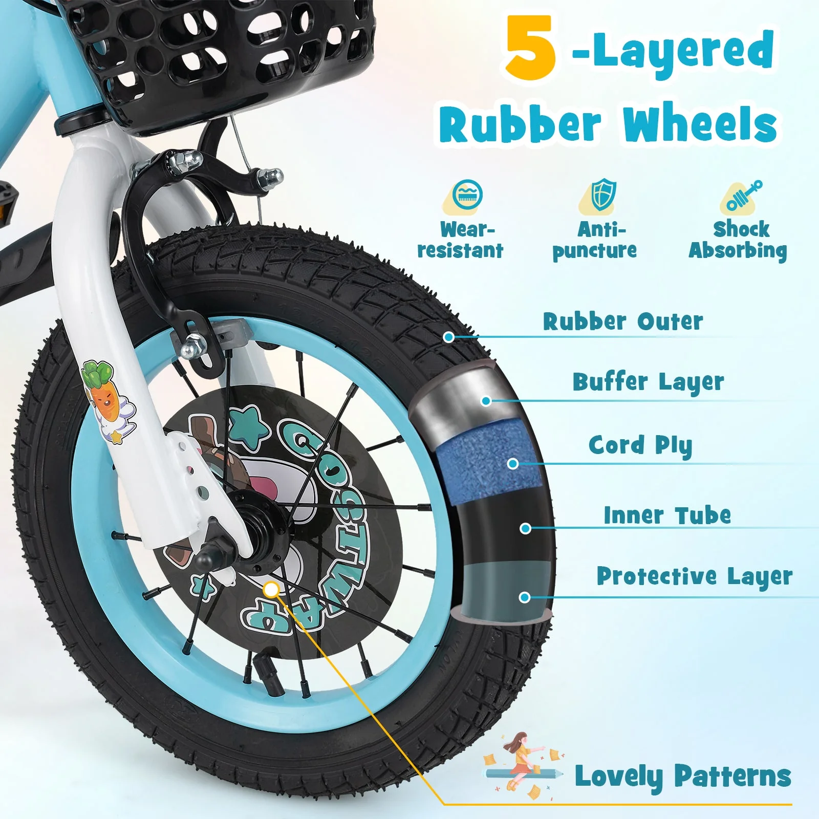 12 Inch Kids Bike with Adjustable Handlebar and Saddle for 3-4 Years Old-12 inches - Image 7