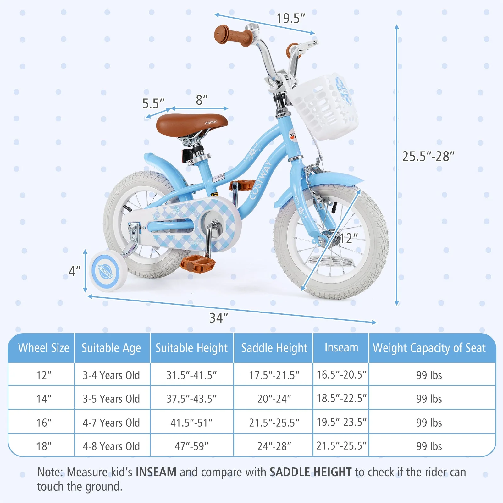 12 Inch Kids Bike with Adjustable Handlebar and Seat for 3-4 Year Old - Image 4
