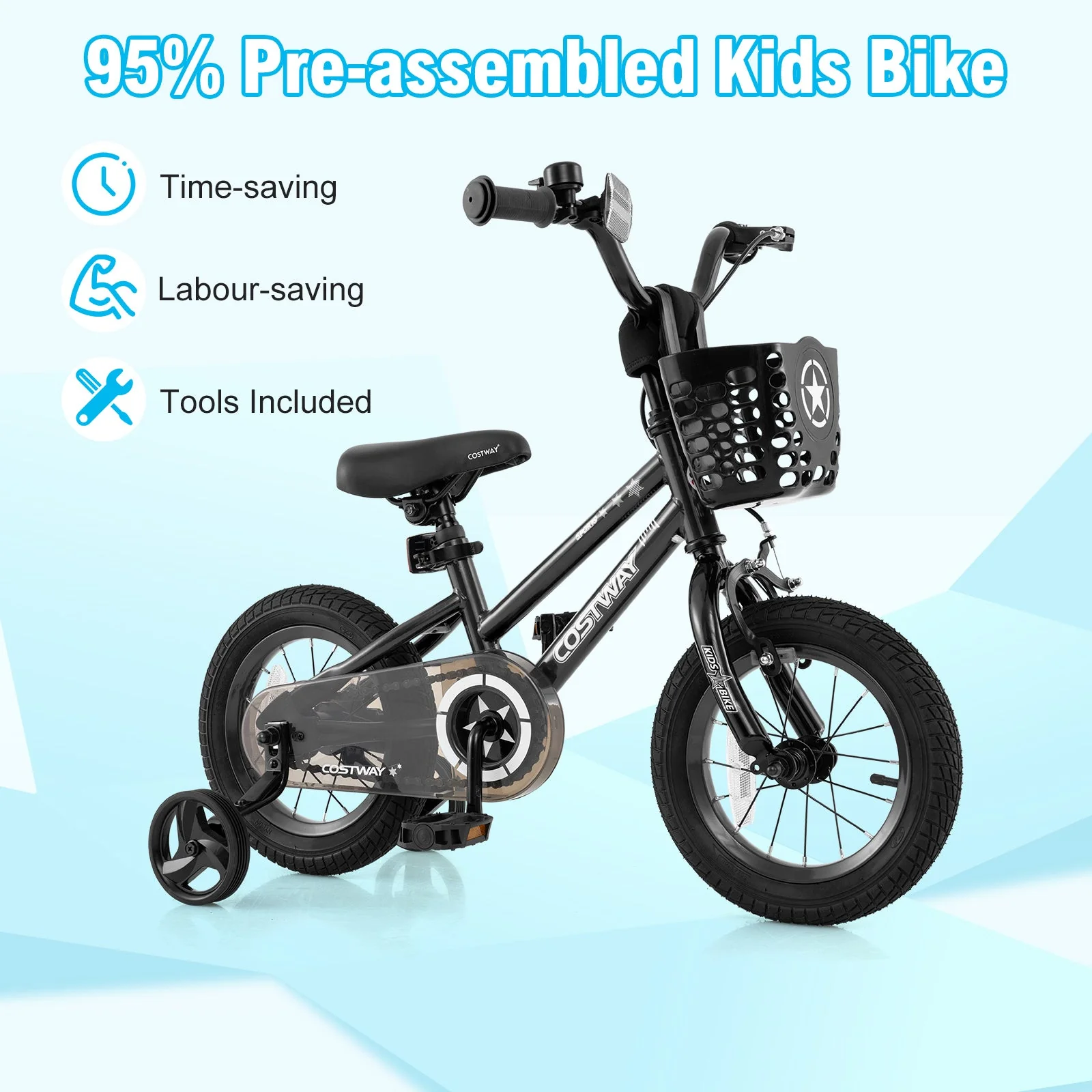 12 Inch Kids Bike with Basket and Training Wheels for Children Aged 3-5 Years Old - Image 7