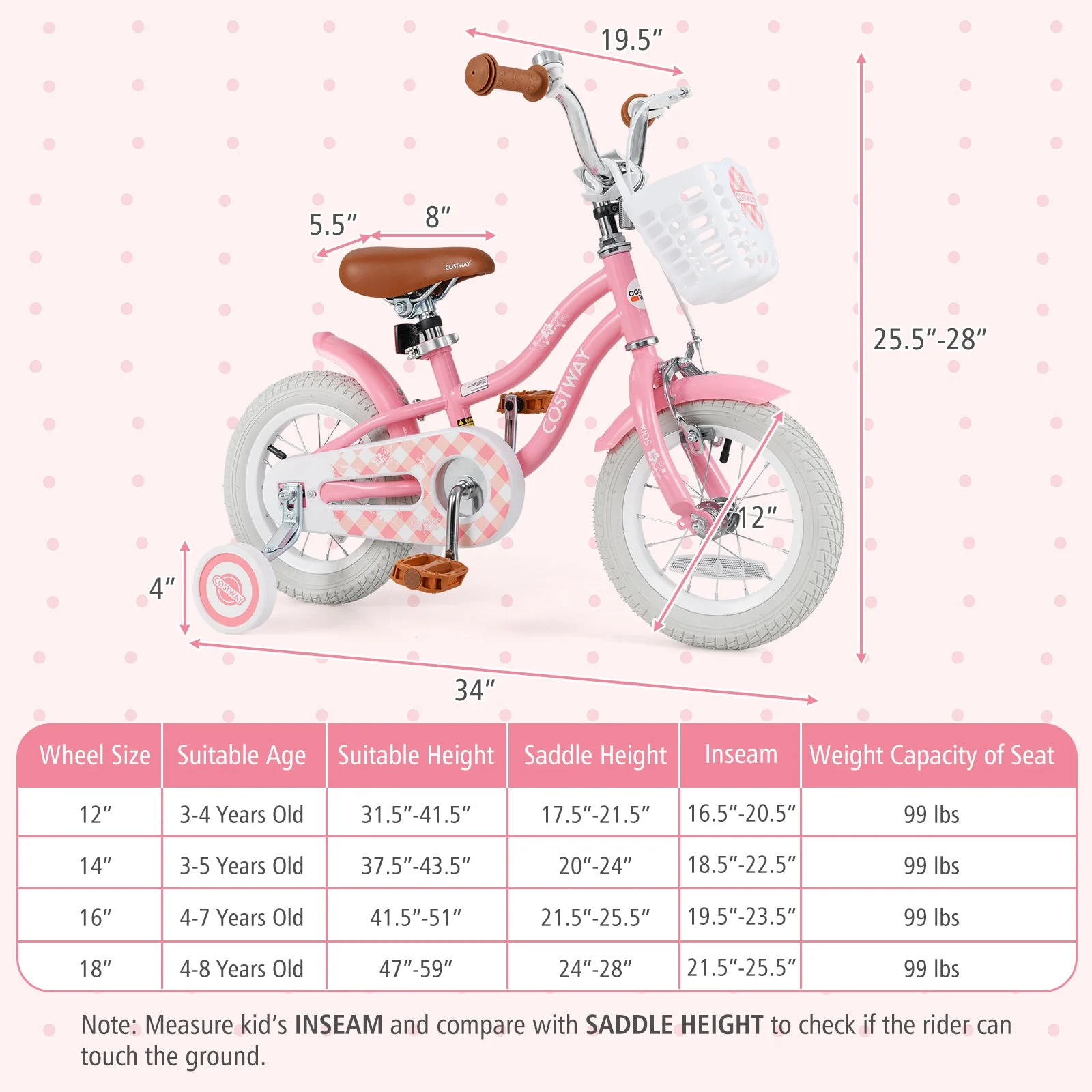 12 Inch Kids Bike with Training Wheels and Basket for Boys Girls 3-4 Years Old - Image 4