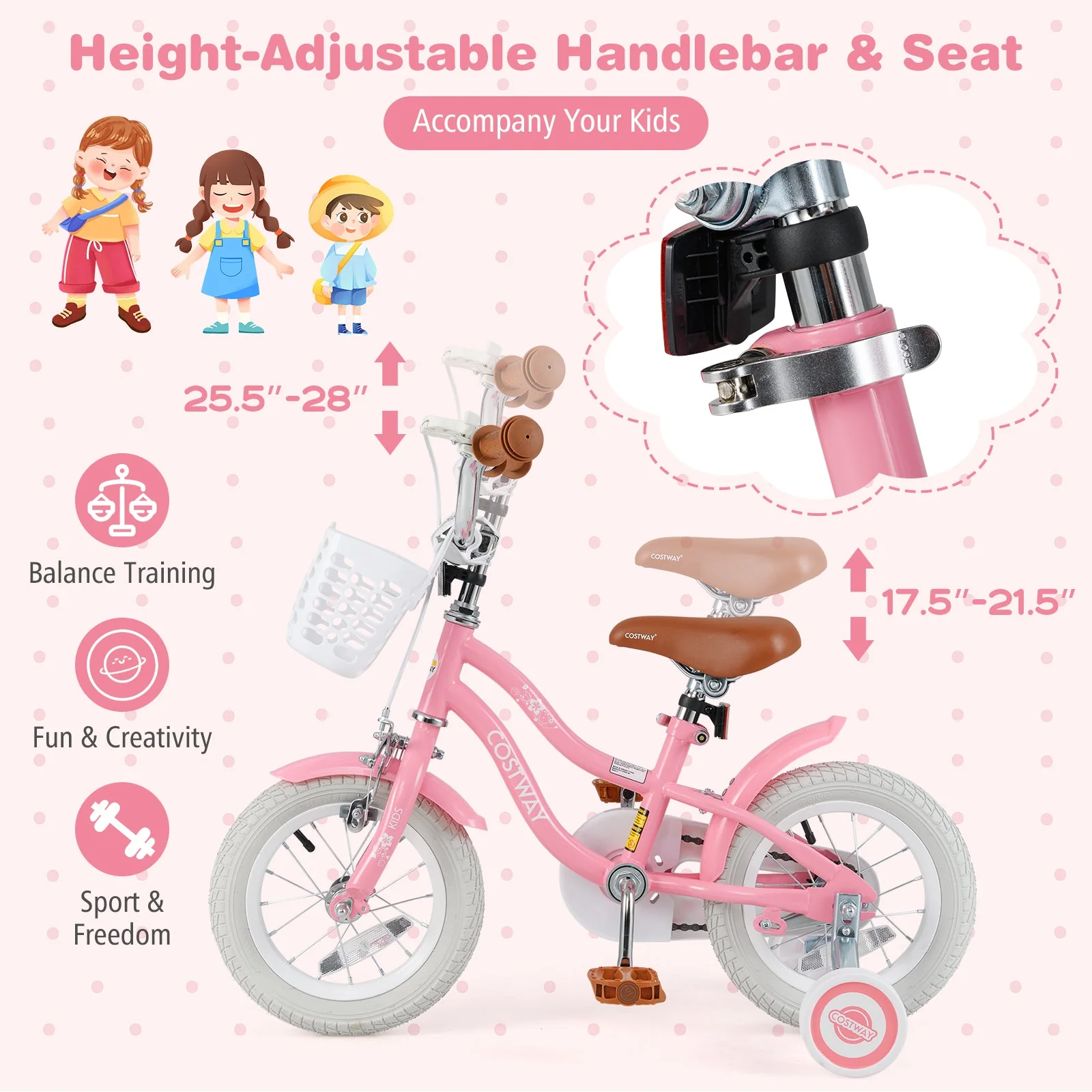 12 Inch Kids Bike with Training Wheels and Basket for Boys Girls 3-4 Years Old - Image 5
