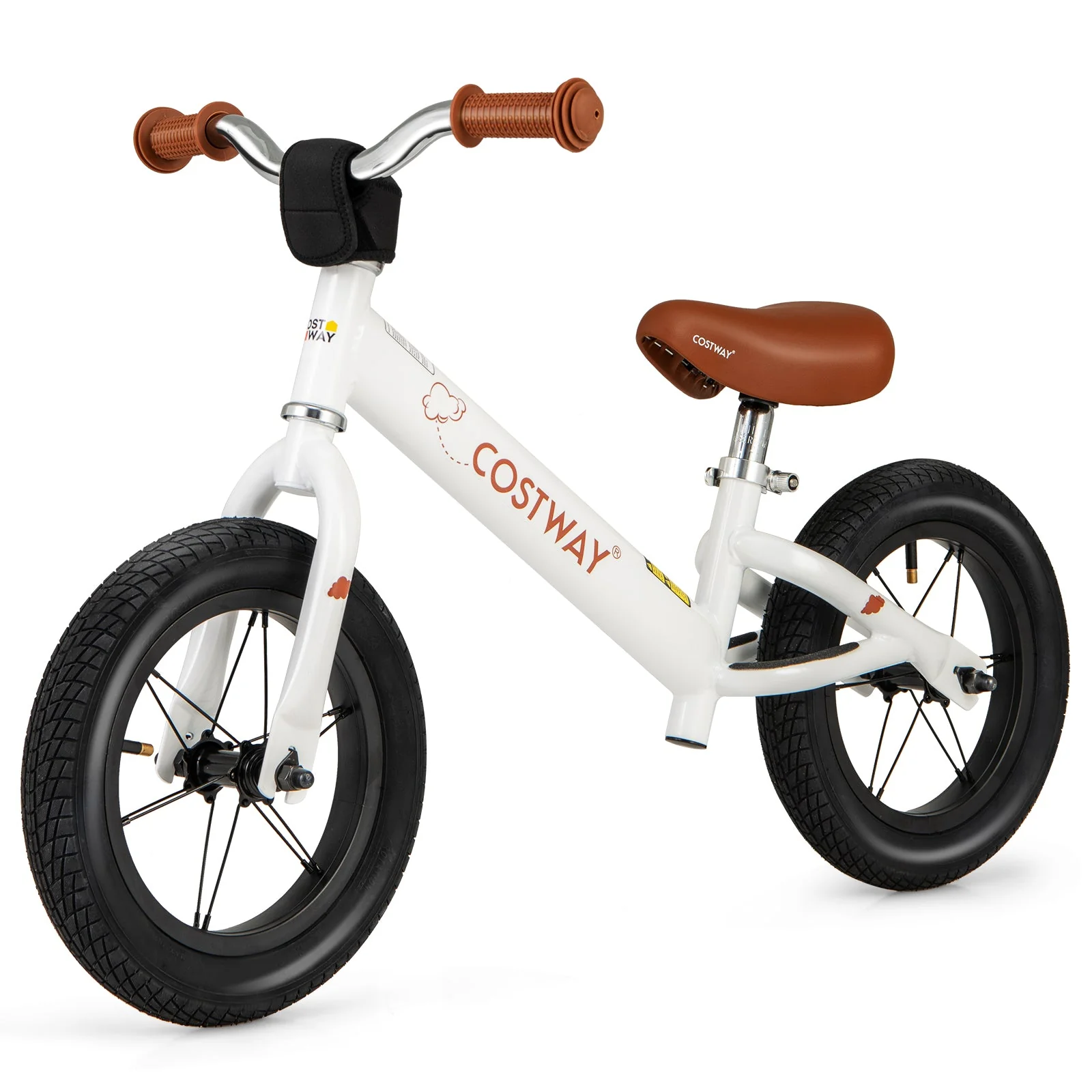 12 Inch Toddler Balance Bike with Height Adjustable Handlebar and Seat-White - Image 3