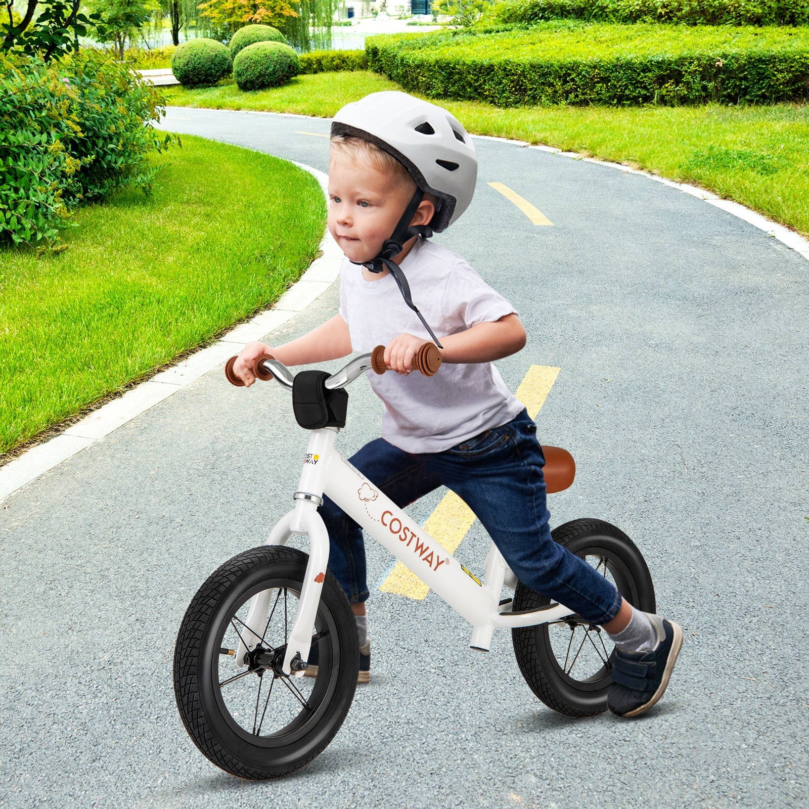 12 Inch Toddler Balance Bike with Height Adjustable Handlebar and Seat-White - Image 5