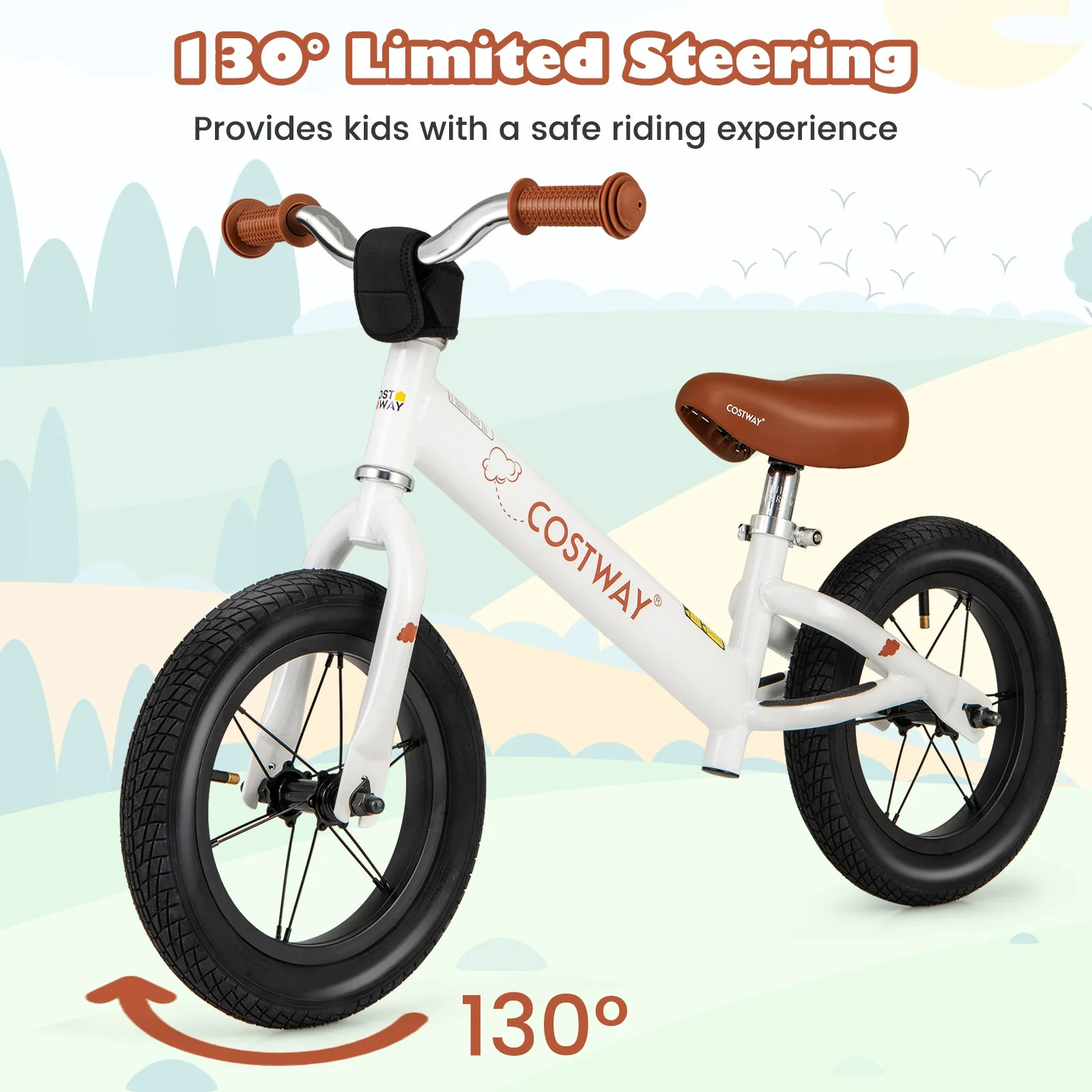 12 Inch Toddler Balance Bike with Height Adjustable Handlebar and Seat-White - Image 7