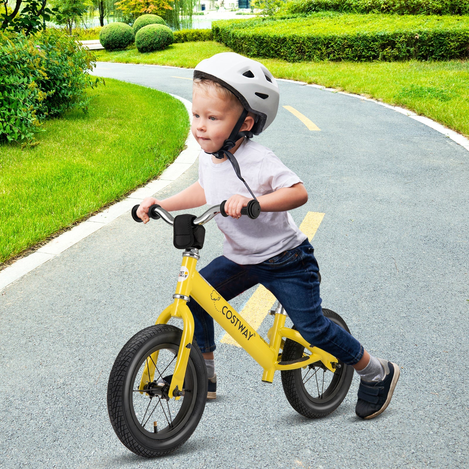12 Inch Toddler Balance Bike with Height Adjustable Handlebar and Seat-Yellow - Image 5