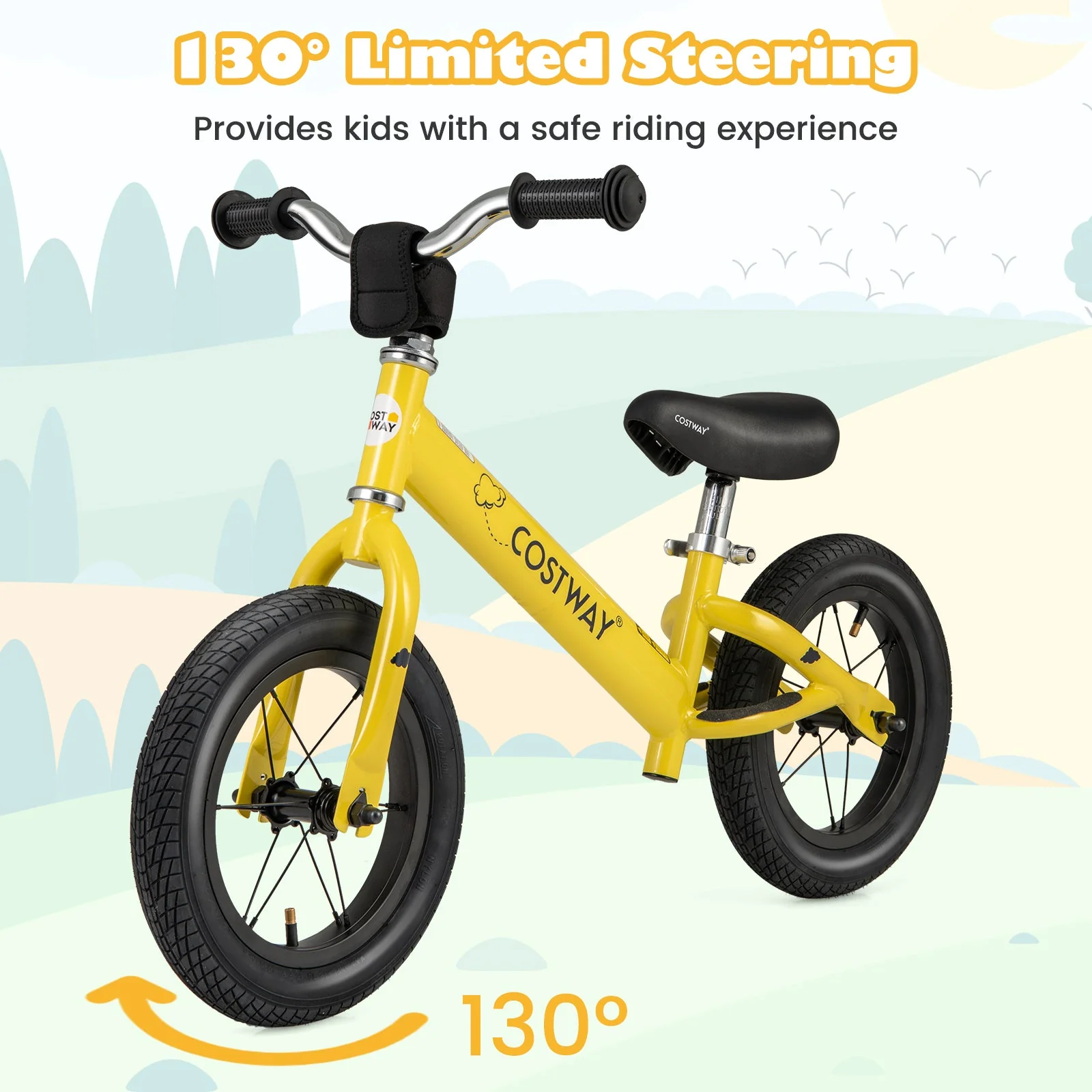 12 Inch Toddler Balance Bike with Height Adjustable Handlebar and Seat-Yellow - Image 7