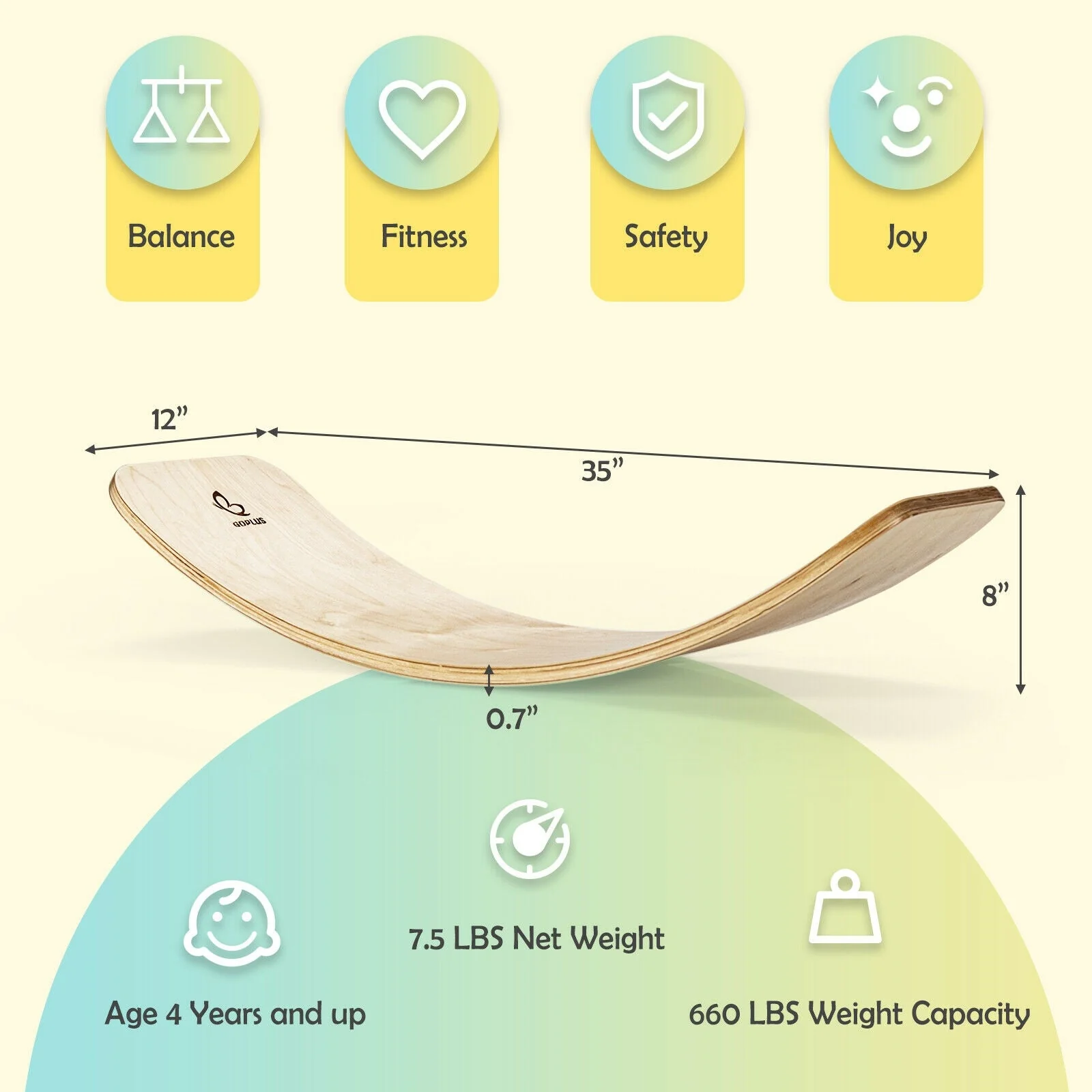 12 Inch Wobble Board for Balance Training-Natural - Image 5