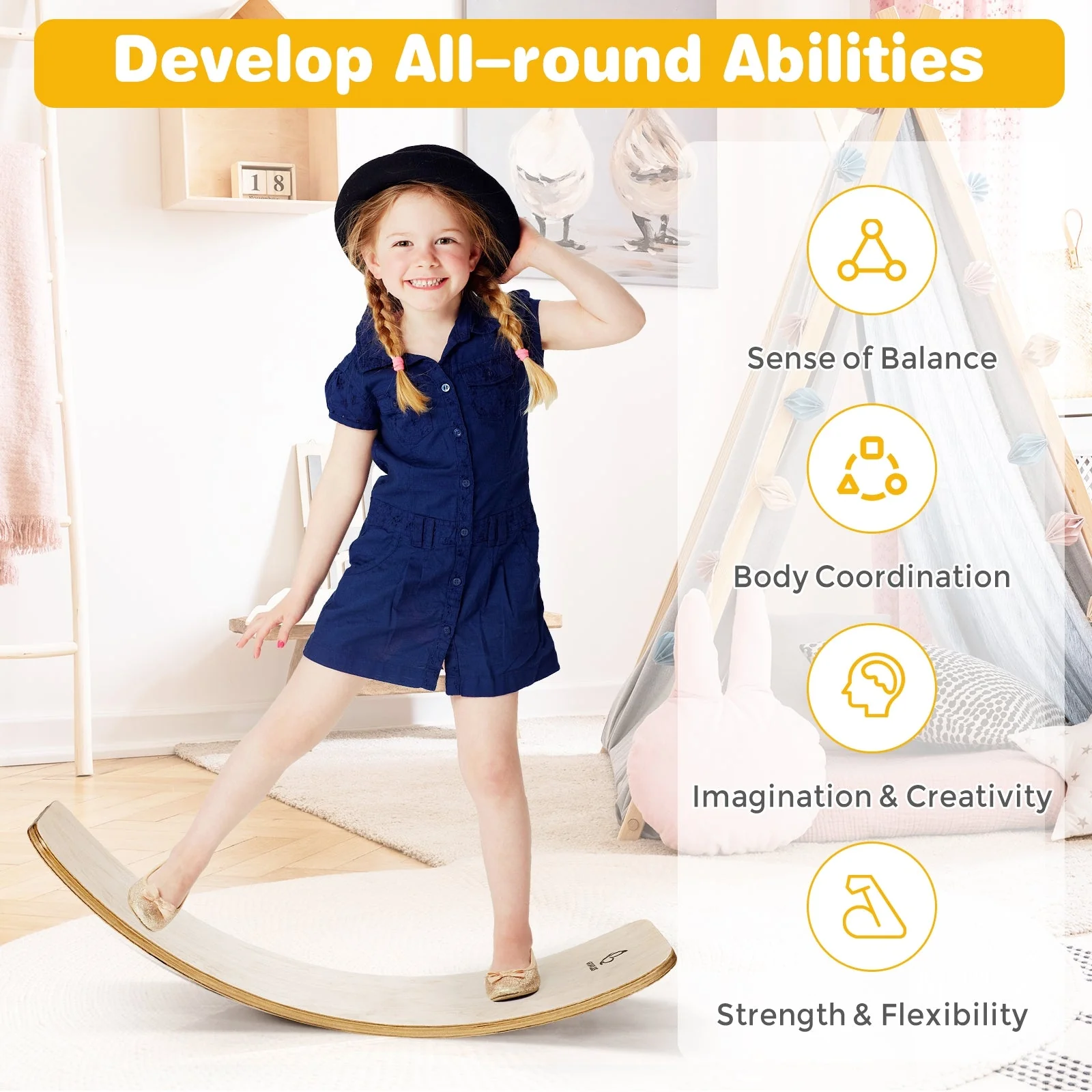 12 Inch Wobble Board for Balance Training-Natural - Image 6