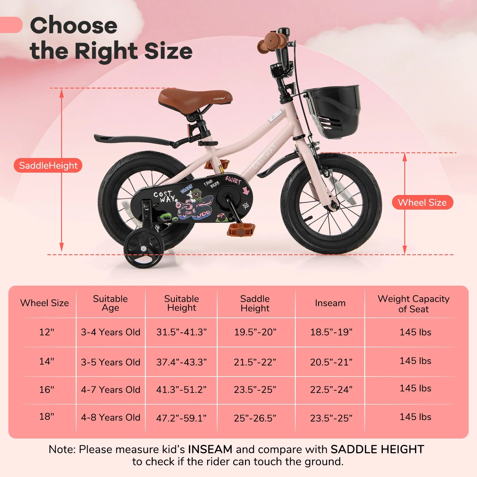 12 Inches Kids Bike with Basket and Adjustable Handlebar for 3-4 Years Old - Image 4