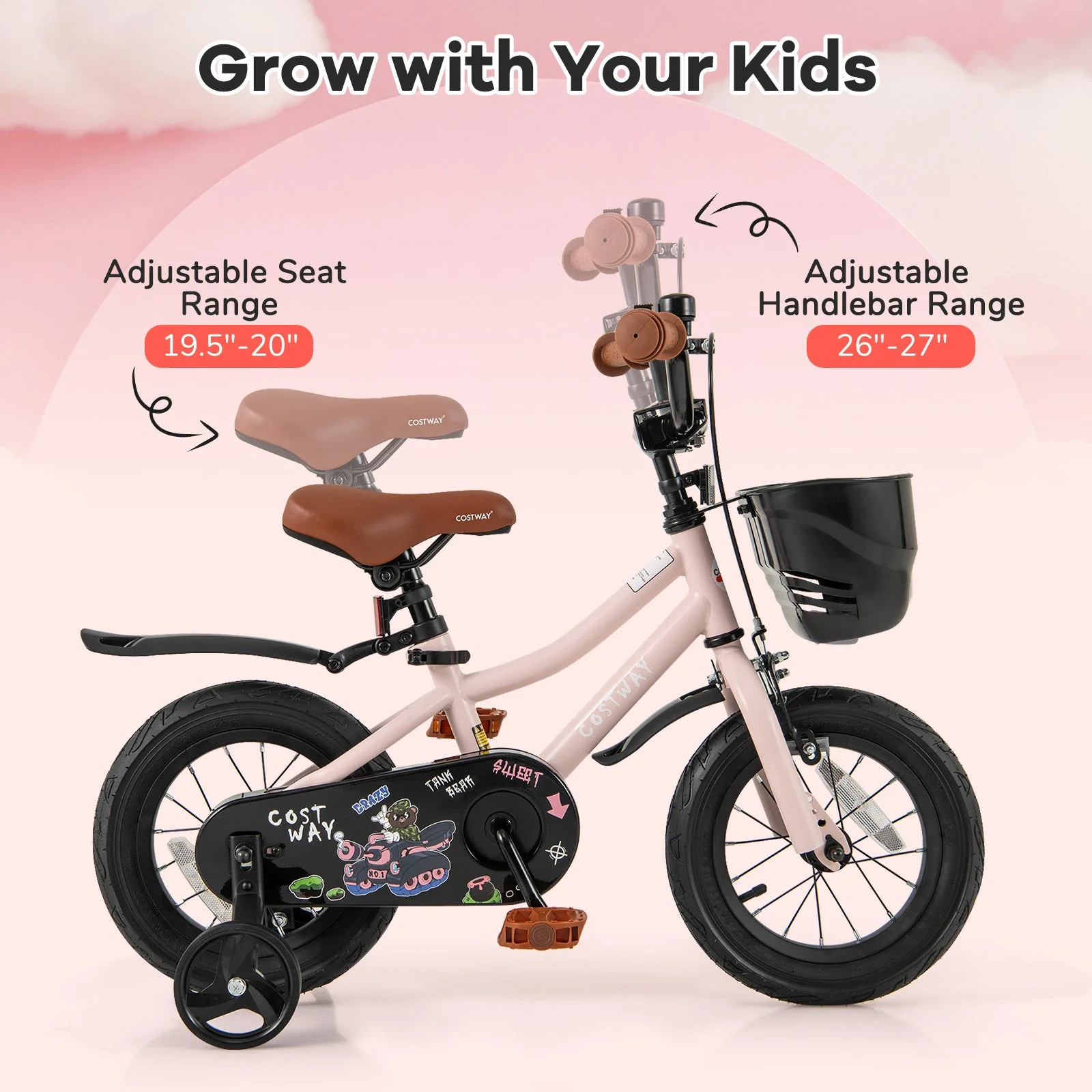 12 Inches Kids Bike with Basket and Adjustable Handlebar for 3-4 Years Old - Image 5