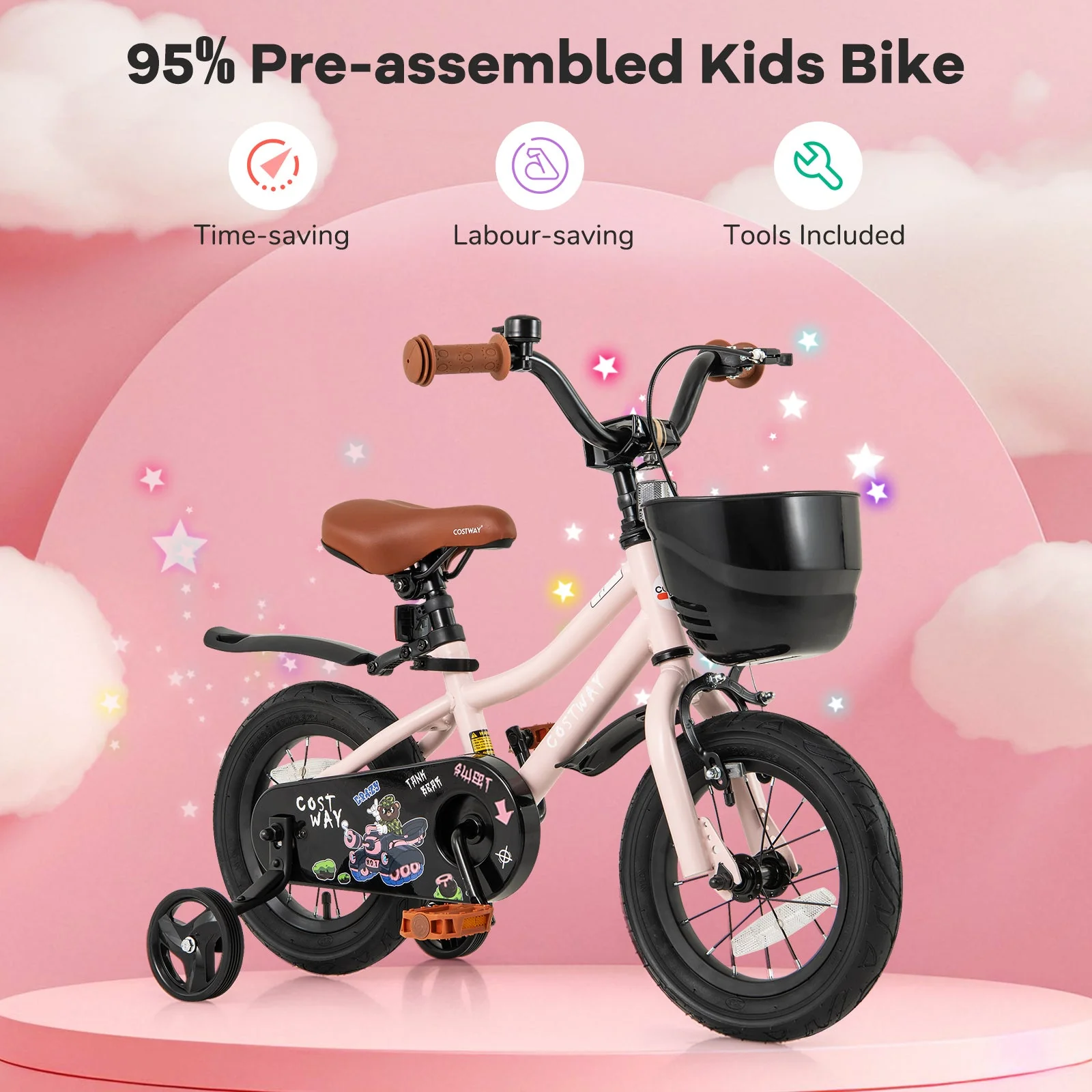 12 Inches Kids Bike with Basket and Adjustable Handlebar for 3-4 Years Old - Image 7