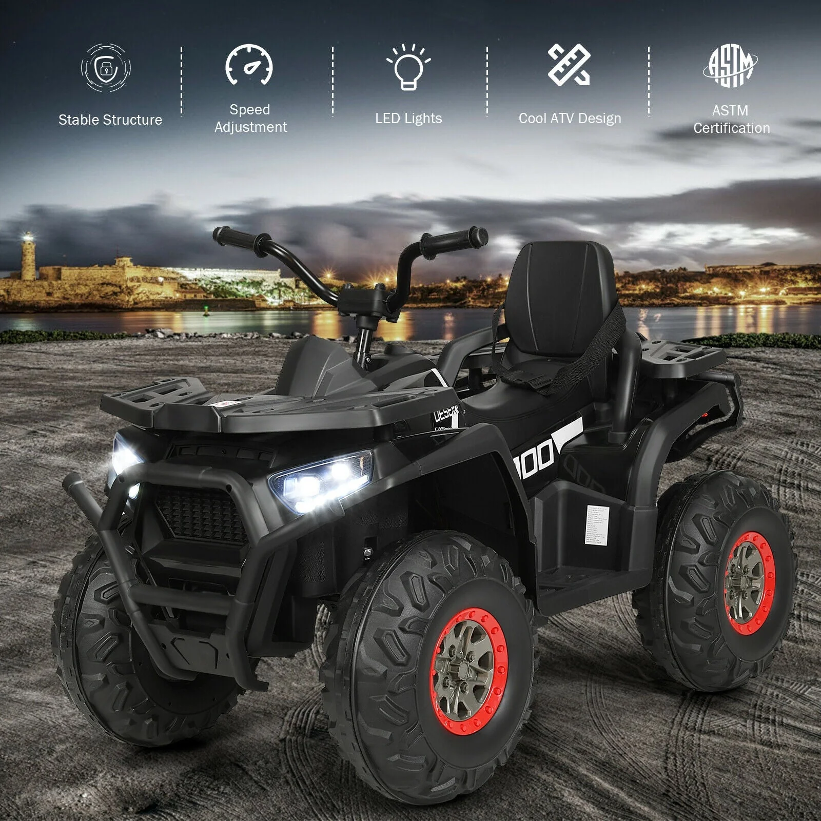 12 V Kids Electric 4-Wheeler ATV Quad with MP3 and LED Lights-Black - Image 6