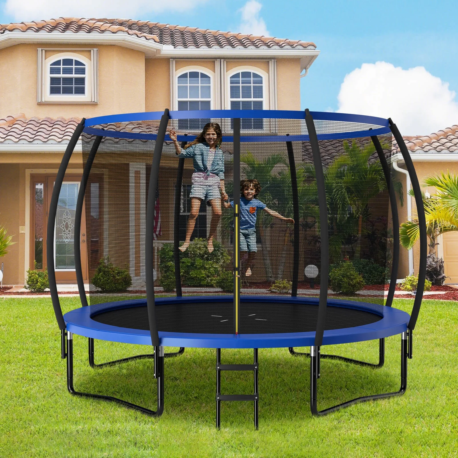 12FT ASTM Approved Recreational Trampoline with Ladder-Blue - Image 2