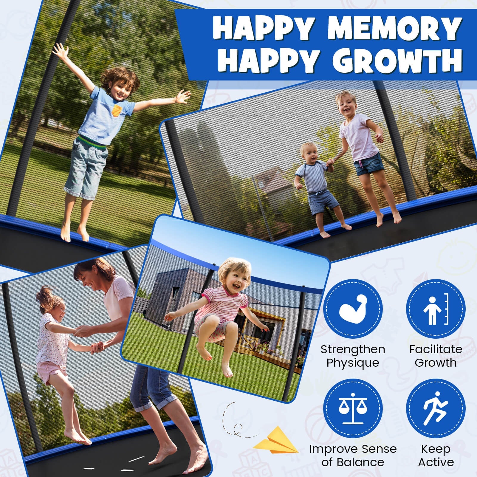 12FT ASTM Approved Recreational Trampoline with Ladder-Blue - Image 7