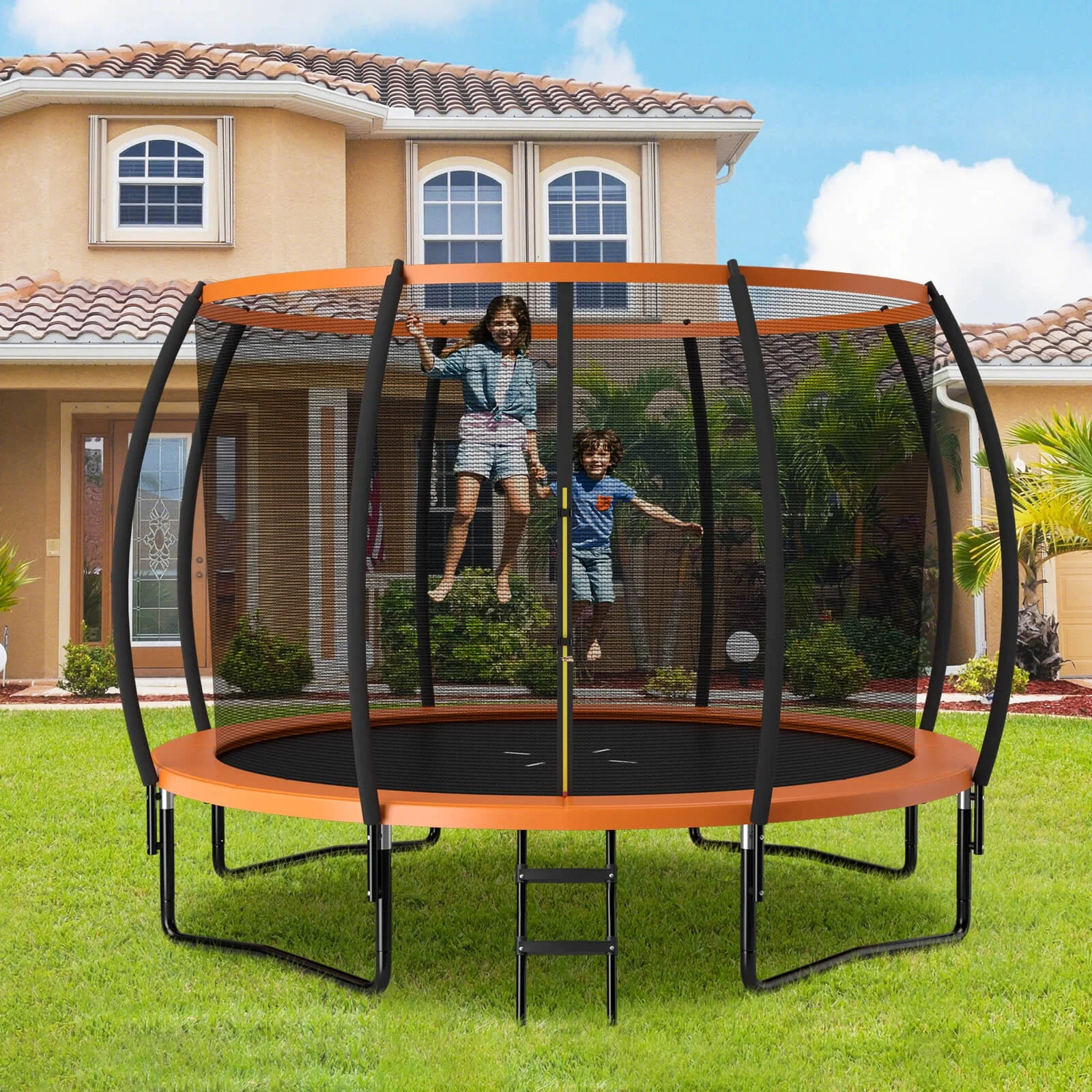 12FT ASTM Approved Recreational Trampoline with Ladder-Orange - Image 2