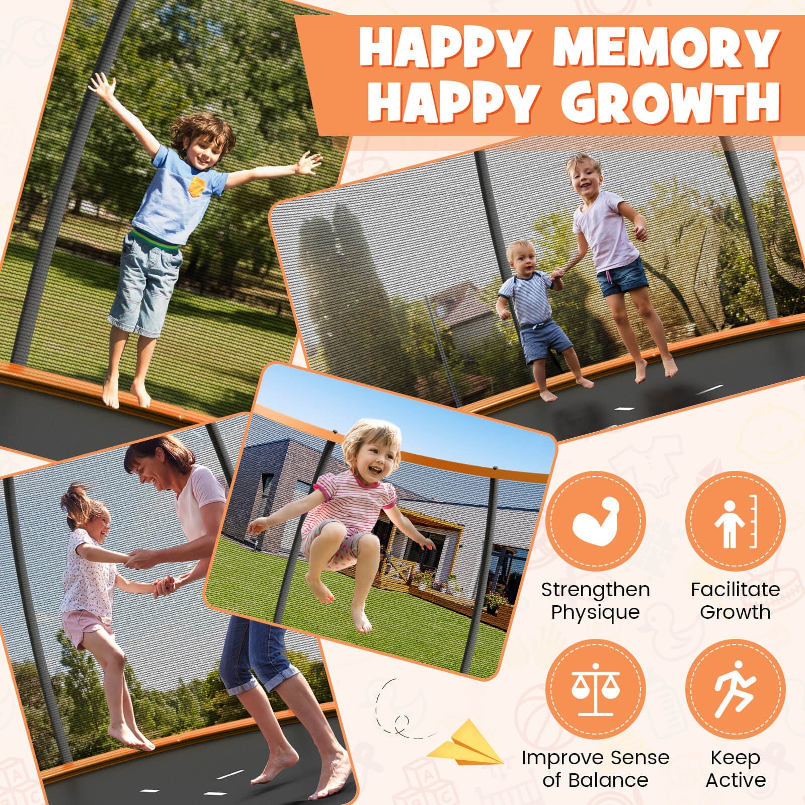 12FT ASTM Approved Recreational Trampoline with Ladder-Orange - Image 7