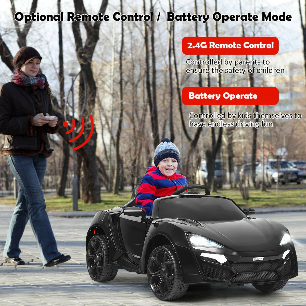 12V 2.4G RC Electric Vehicle with Lights-Black - Image 6