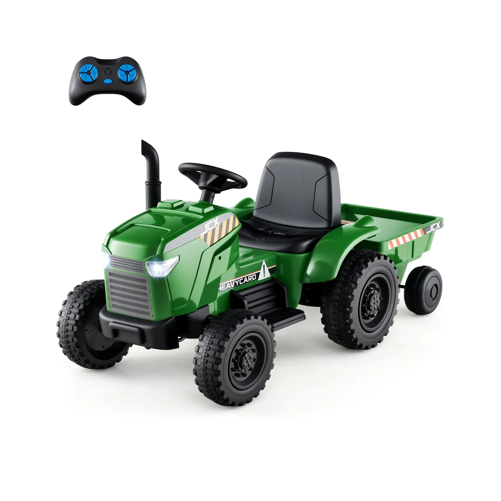 12V 2-in-1 Kids Ride On Tractor with Trailer and 3-Gear Shift-Grayish Green - Image 2