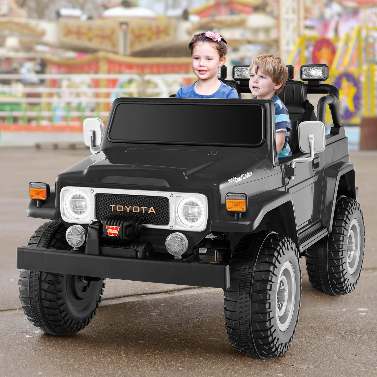 12V 2-Seat Licensed Kids Ride On Toyota FJ40 Car with 2.4G Remote Control-Black - Image 2