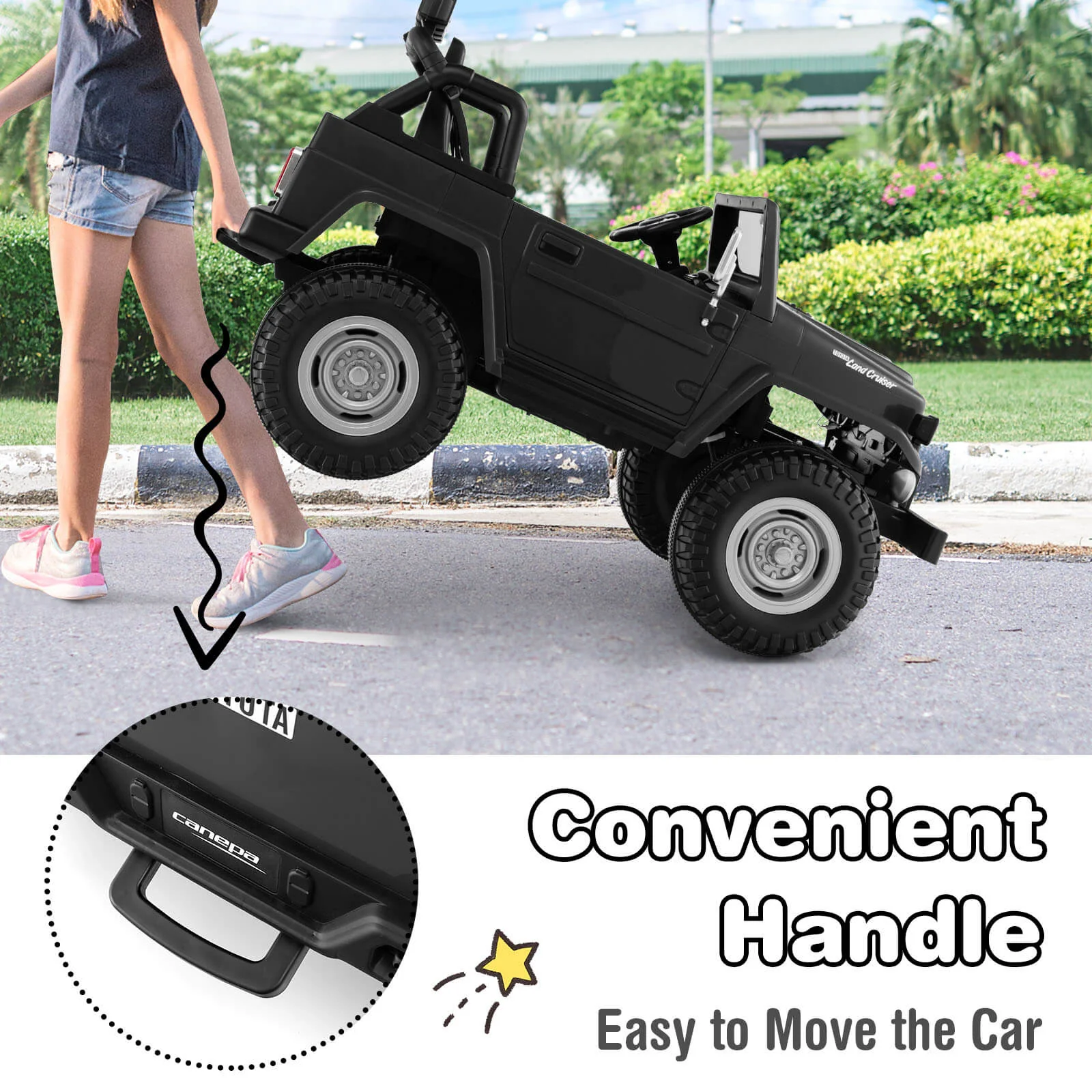 12V 2-Seat Licensed Kids Ride On Toyota FJ40 Car with 2.4G Remote Control-Black - Image 5