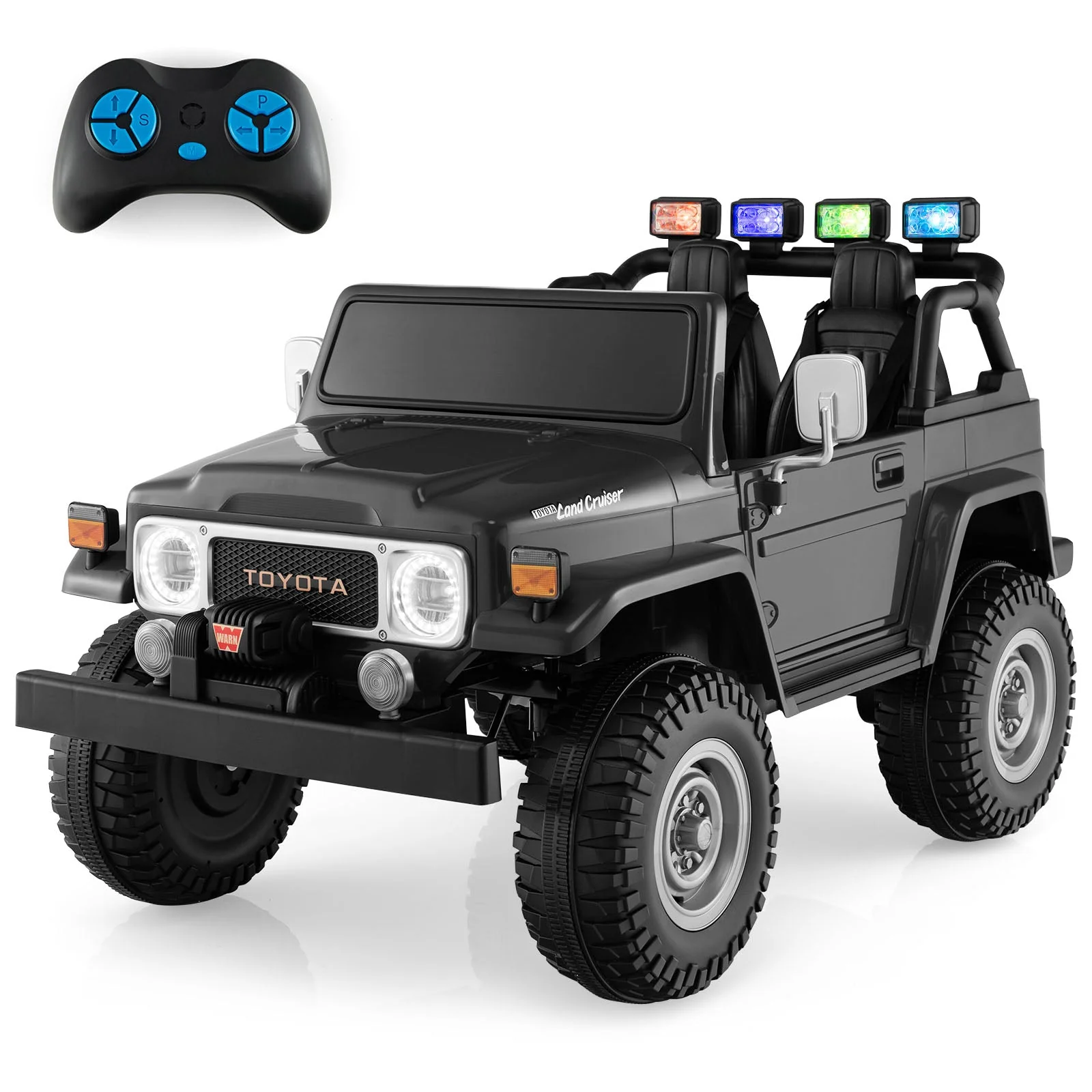 12V 2-Seat Licensed Kids Ride On Toyota FJ40 Car with 2.4G Remote Control-Black - Image 8