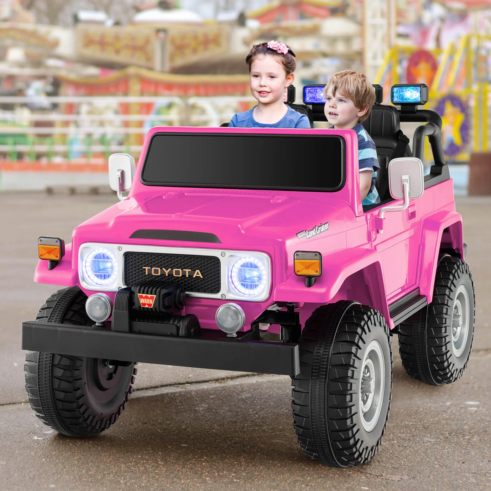 12V 2-Seat Licensed Kids Ride On Toyota FJ40 Car with 2.4G Remote Control-Pink - Image 2
