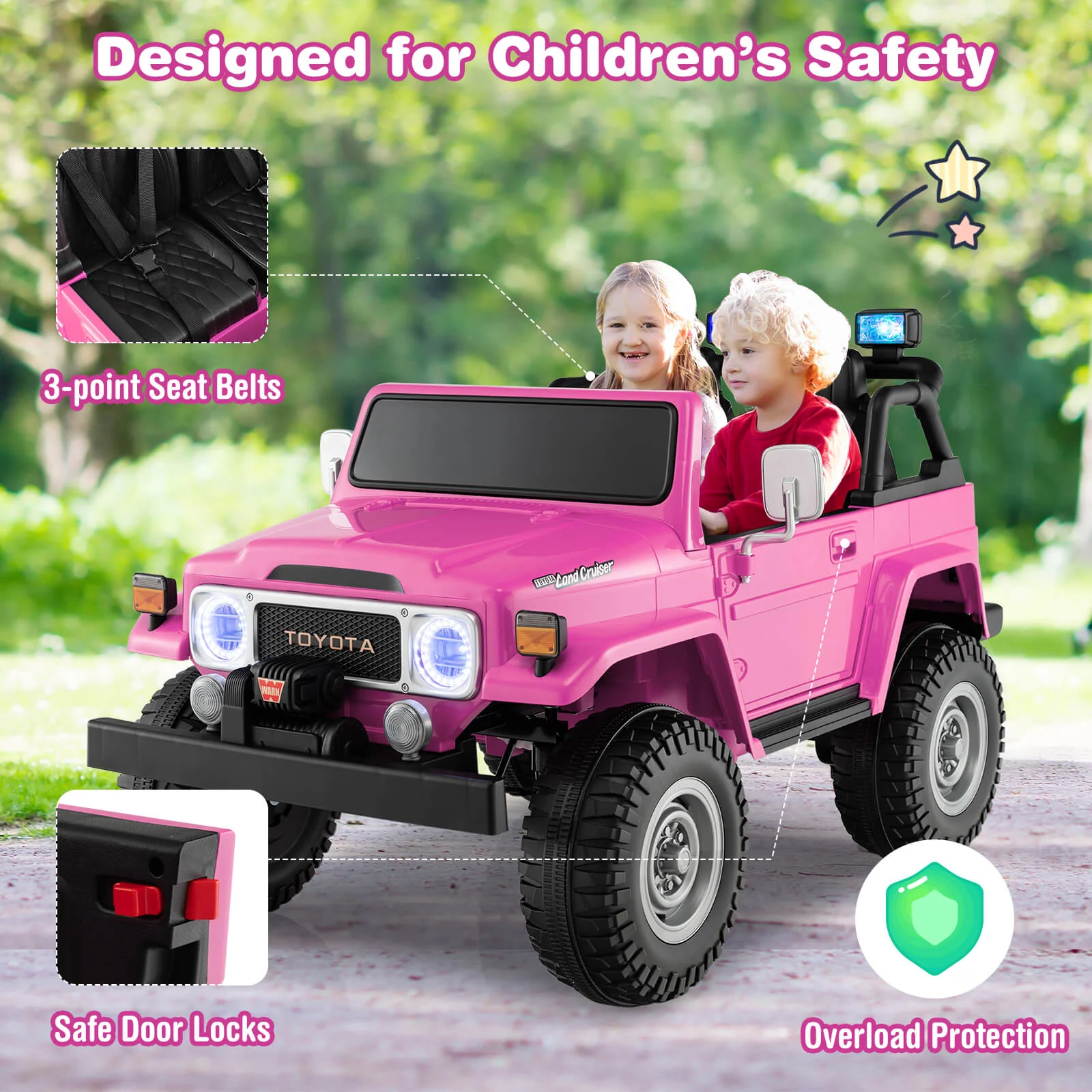 12V 2-Seat Licensed Kids Ride On Toyota FJ40 Car with 2.4G Remote Control-Pink - Image 3
