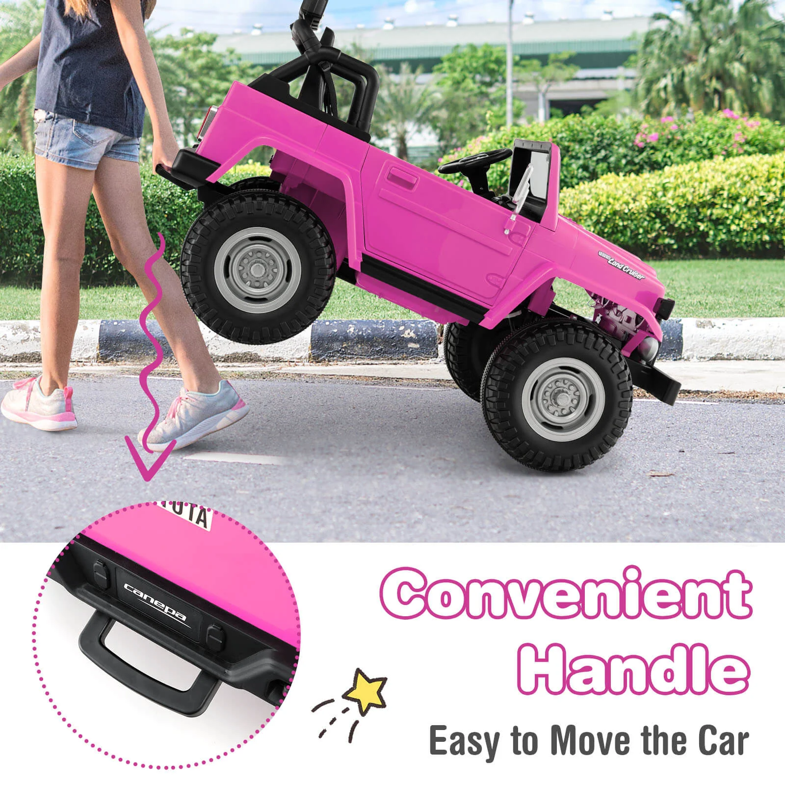 12V 2-Seat Licensed Kids Ride On Toyota FJ40 Car with 2.4G Remote Control-Pink - Image 5