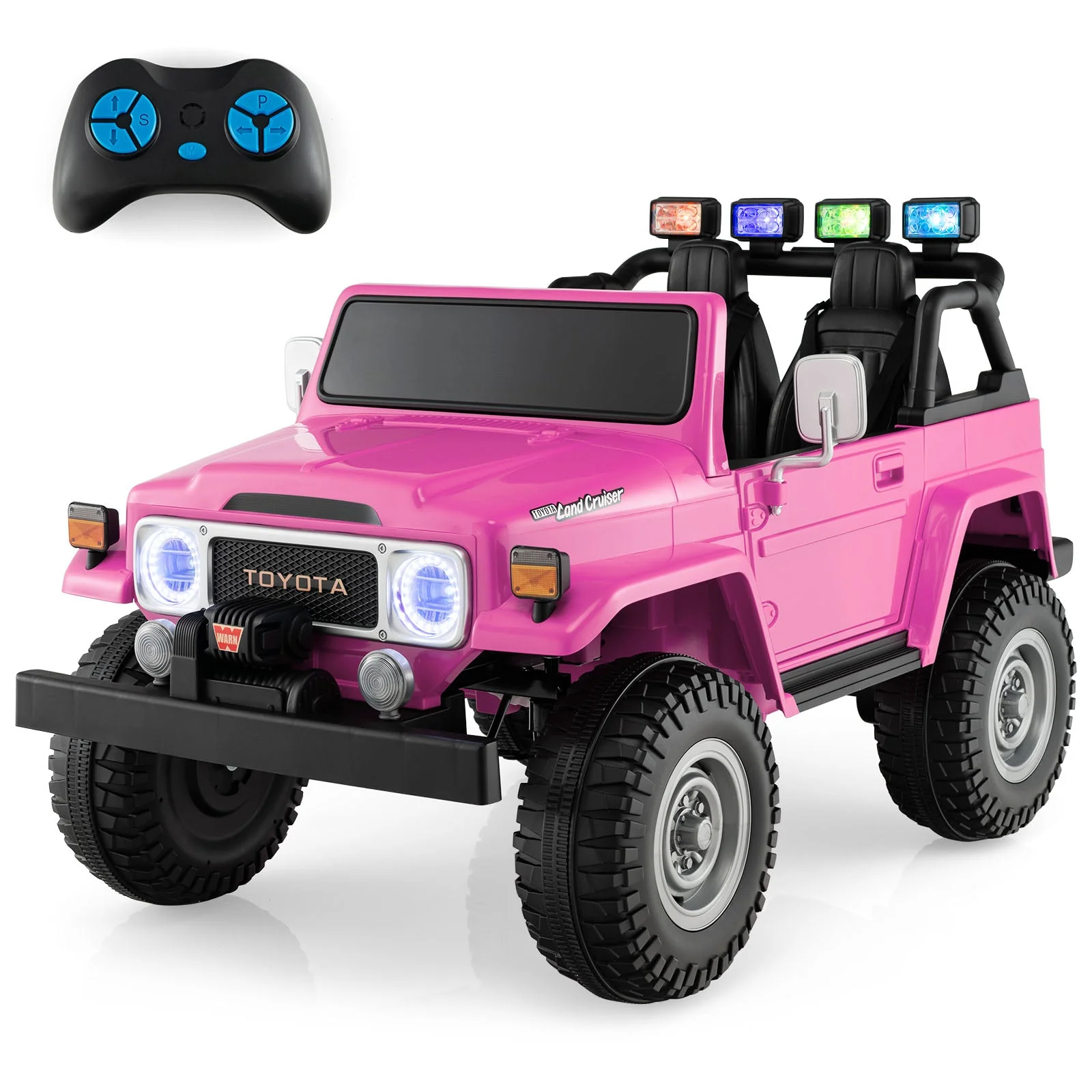 12V 2-Seat Licensed Kids Ride On Toyota FJ40 Car with 2.4G Remote Control-Pink - Image 8