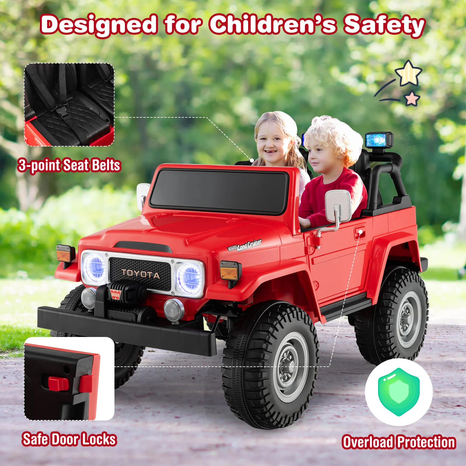 12V 2-Seat Licensed Kids Ride On Toyota FJ40 Car with 2.4G Remote Control-Red - Image 3