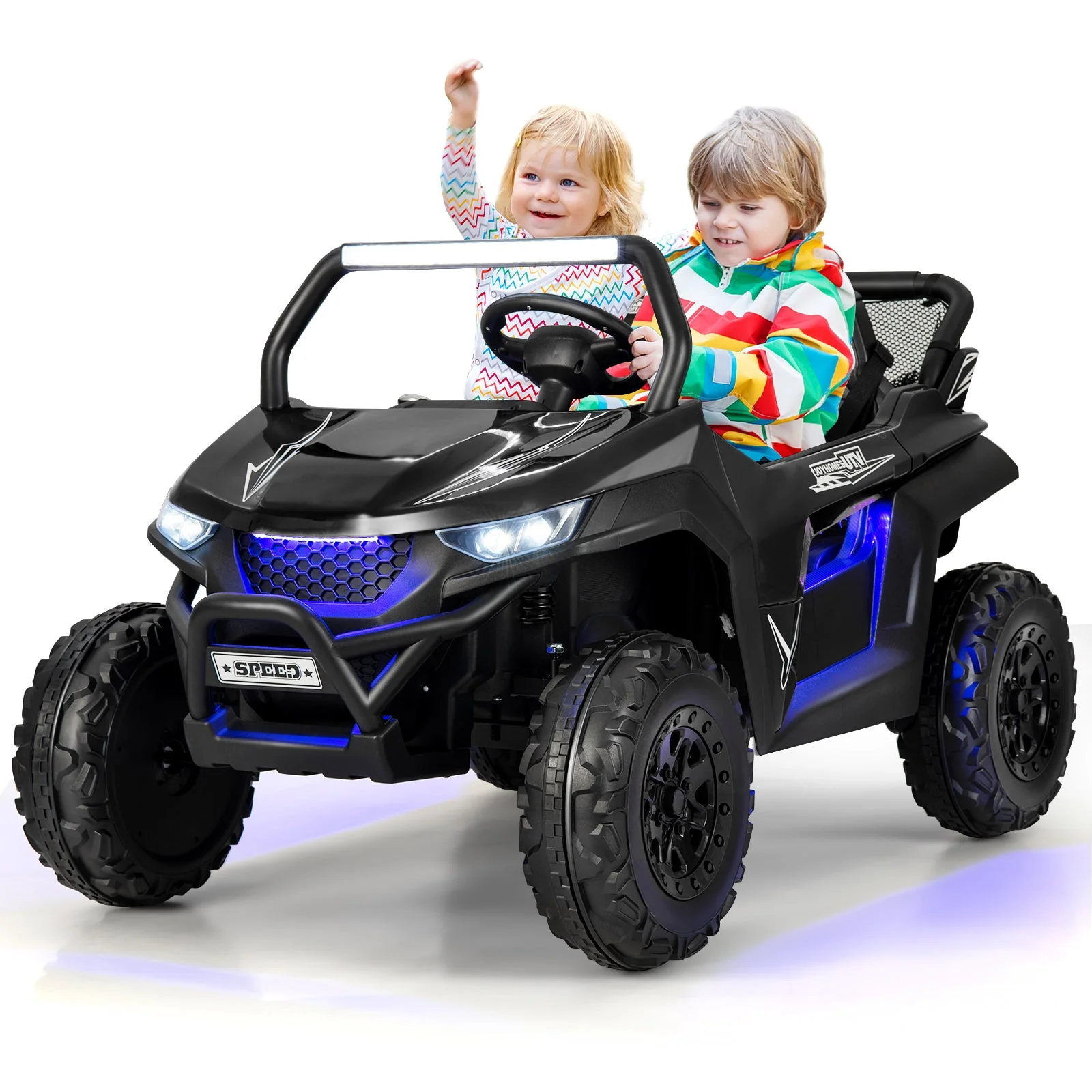 12V 2-Seater Kids Ride on UTV with Slow Start Function Music-Black - Image 2